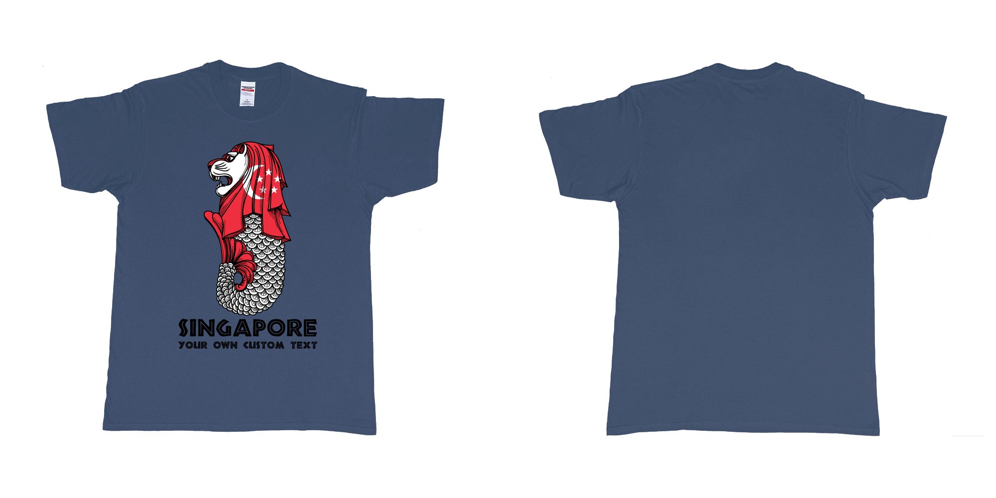 Custom tshirt design merlion singapore mascot statue lion in fabric color navy choice your own text made in Bali by The Pirate Way