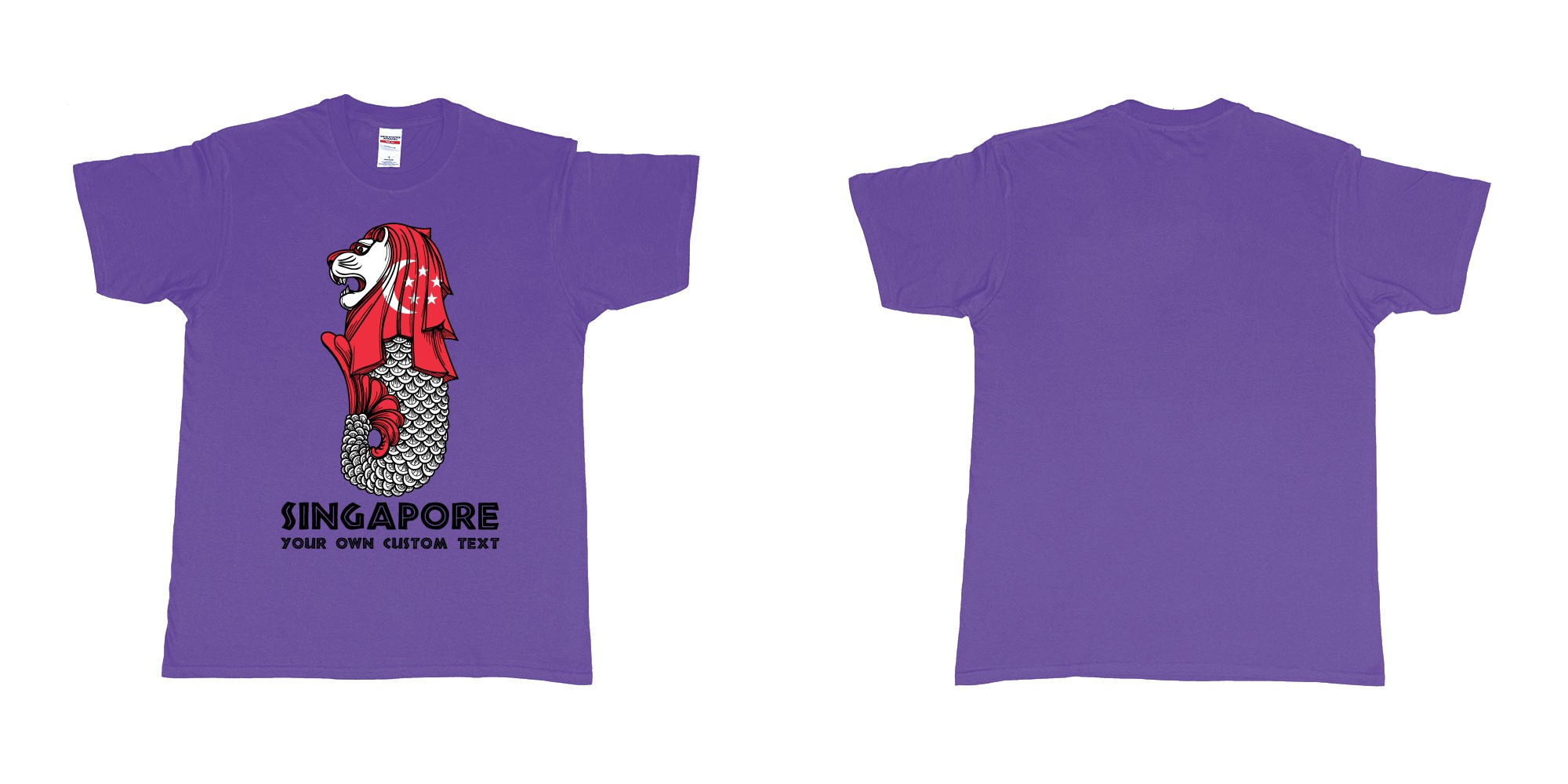 Custom tshirt design merlion singapore mascot statue lion in fabric color purple choice your own text made in Bali by The Pirate Way