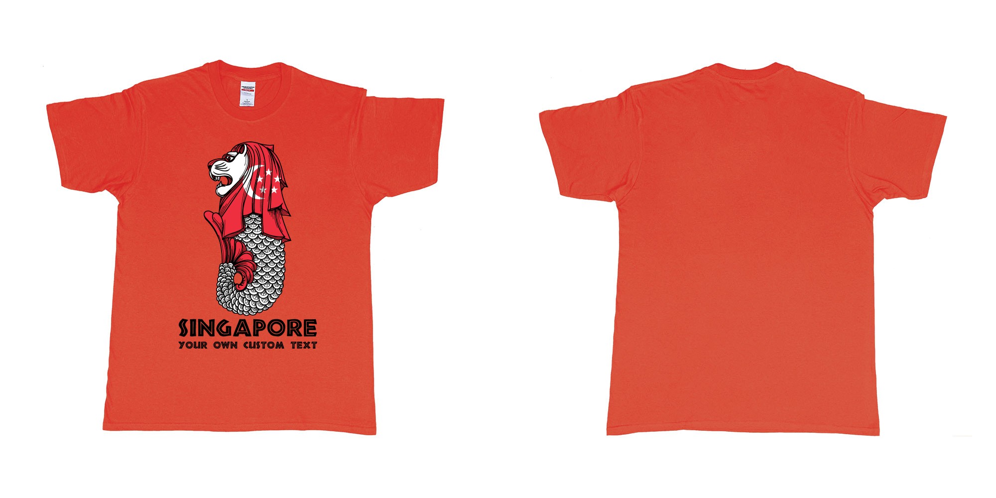 Custom tshirt design merlion singapore mascot statue lion in fabric color red choice your own text made in Bali by The Pirate Way