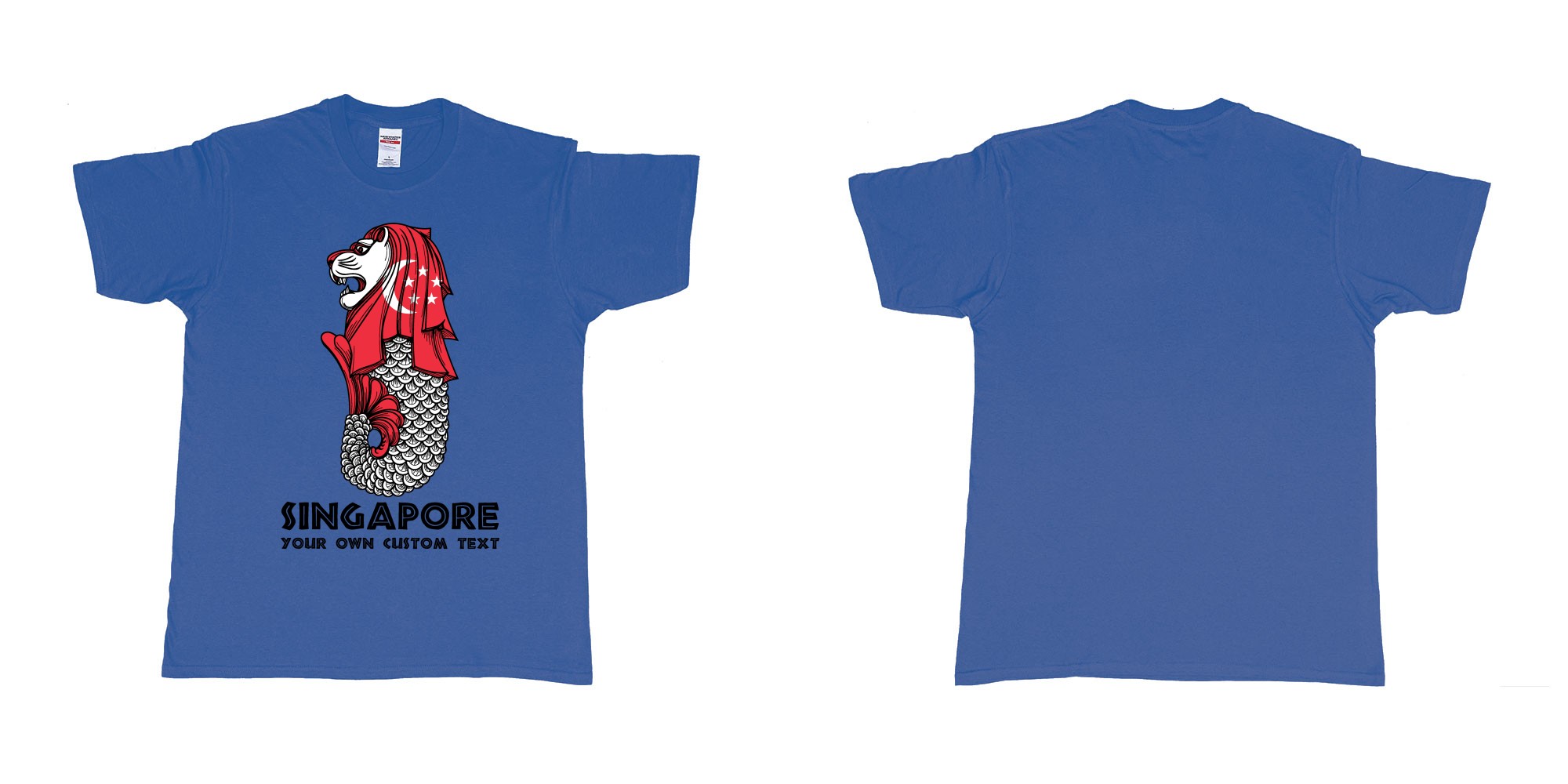 Custom tshirt design merlion singapore mascot statue lion in fabric color royal-blue choice your own text made in Bali by The Pirate Way