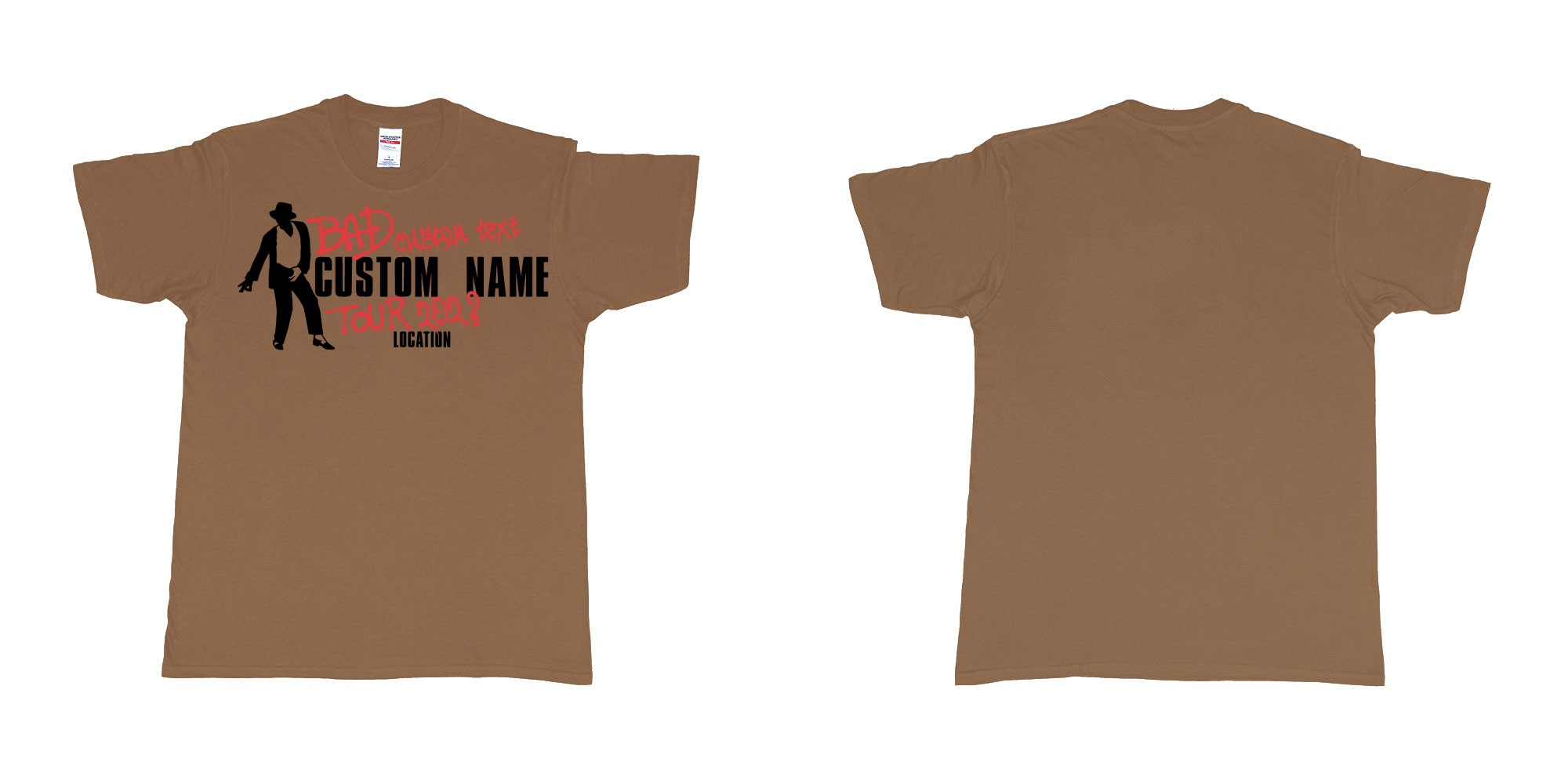 Custom tshirt design michael jackson bad tour custom name year location in fabric color chestnut choice your own text made in Bali by The Pirate Way