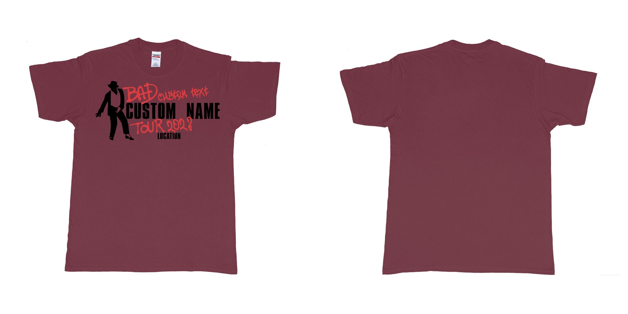 Custom tshirt design michael jackson bad tour custom name year location in fabric color marron choice your own text made in Bali by The Pirate Way