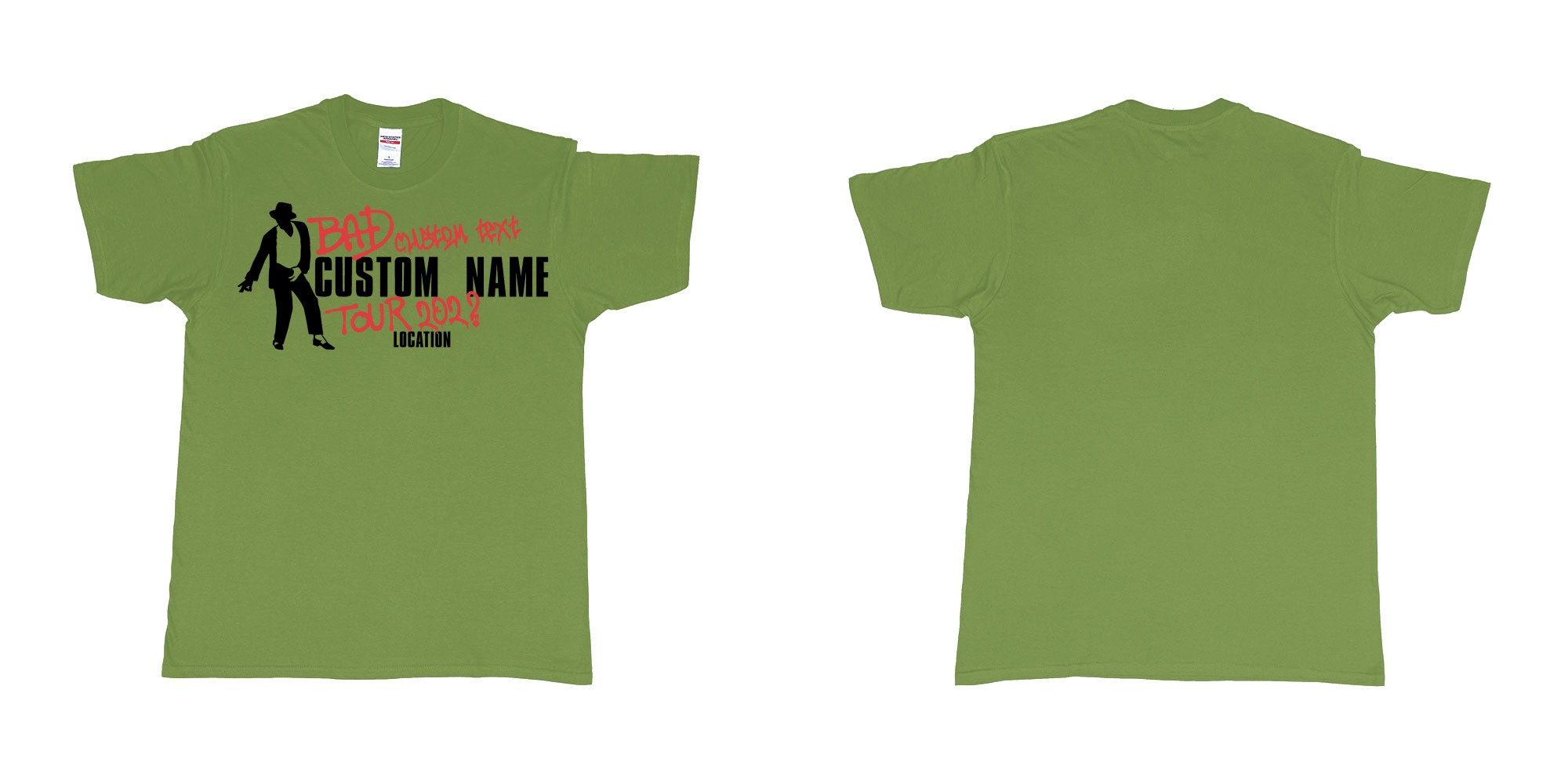 Custom tshirt design michael jackson bad tour custom name year location in fabric color military-green choice your own text made in Bali by The Pirate Way