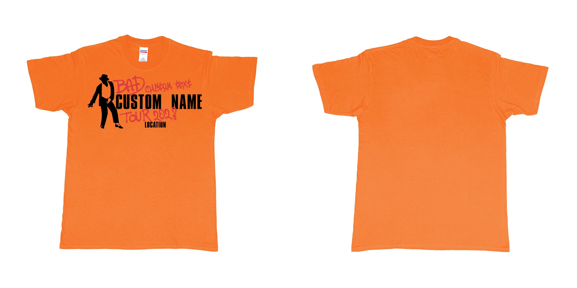 Custom tshirt design michael jackson bad tour custom name year location in fabric color orange choice your own text made in Bali by The Pirate Way
