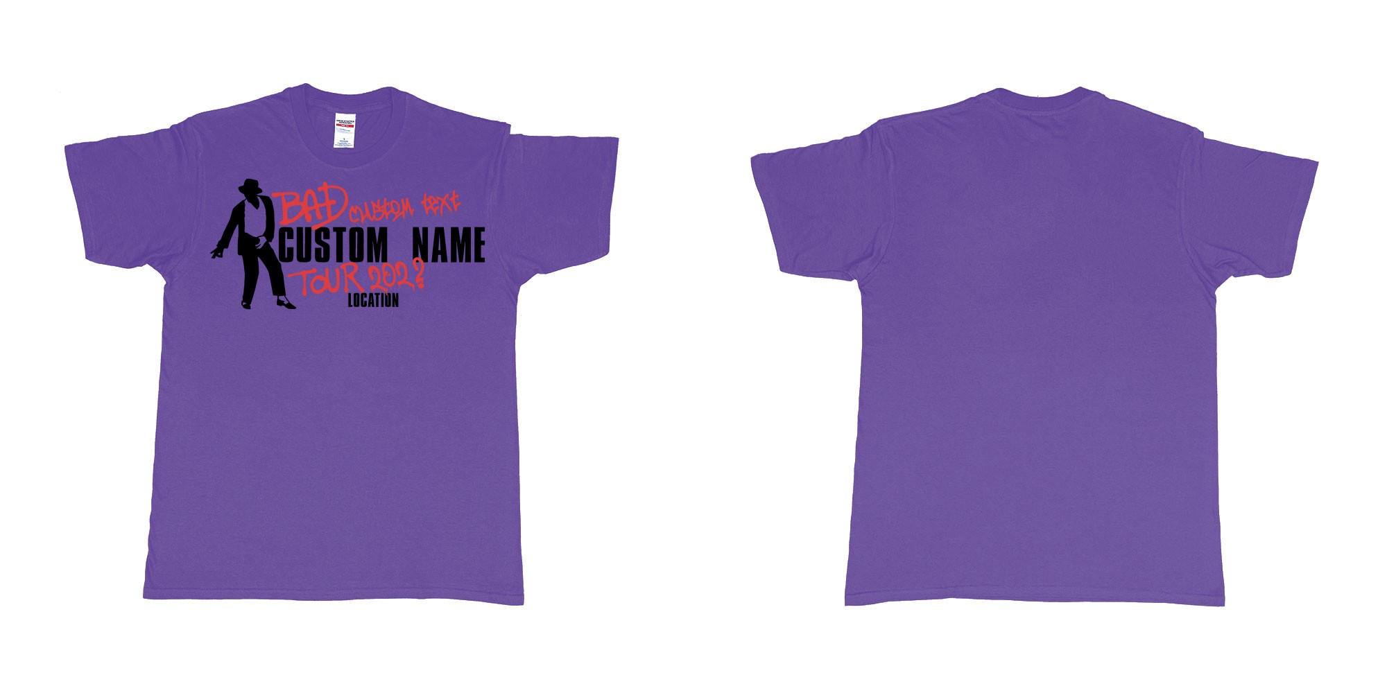 Custom tshirt design michael jackson bad tour custom name year location in fabric color purple choice your own text made in Bali by The Pirate Way