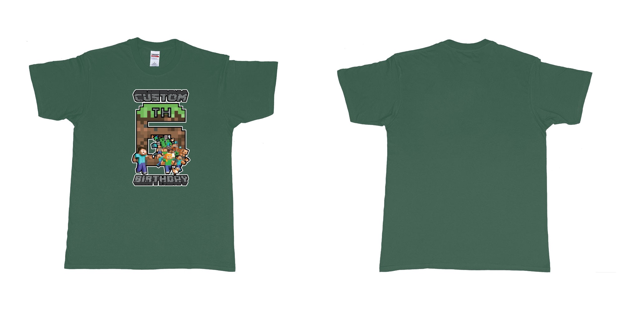 Custom tshirt design minecraft 6th birthday custom name year in fabric color forest-green choice your own text made in Bali by The Pirate Way