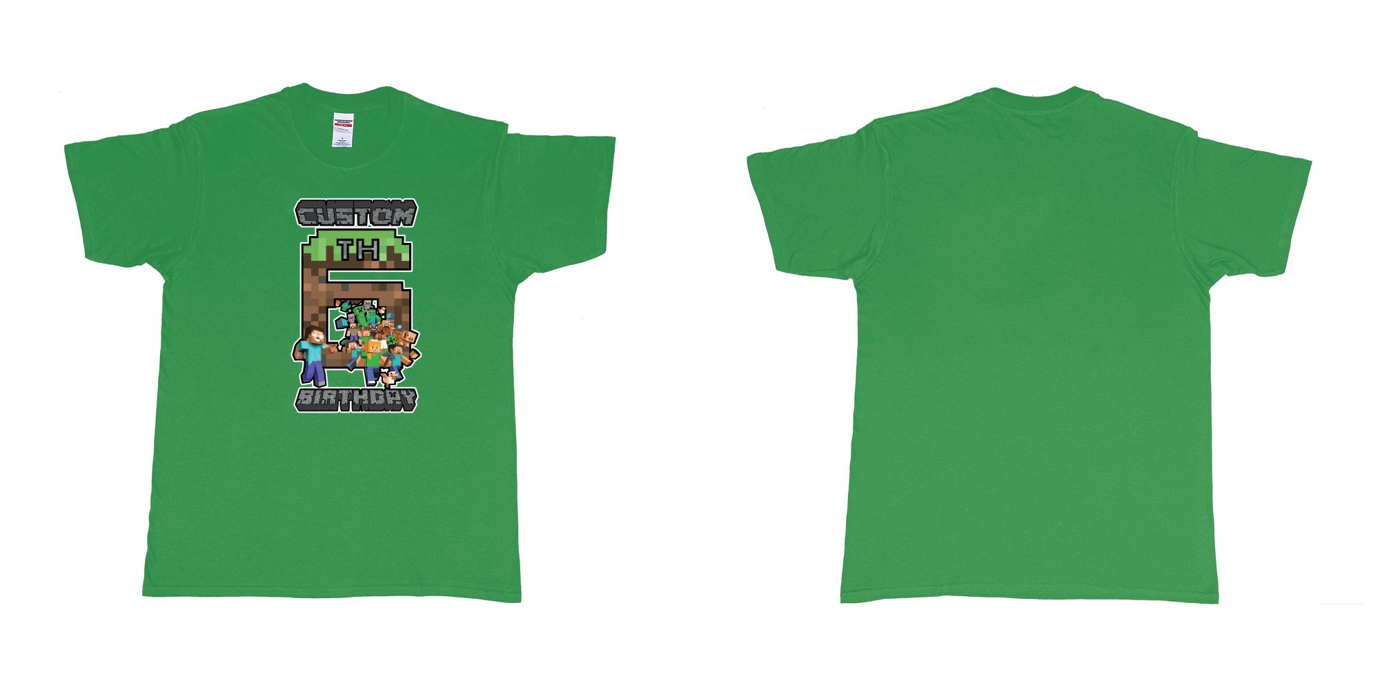 Custom tshirt design minecraft 6th birthday custom name year in fabric color irish-green choice your own text made in Bali by The Pirate Way