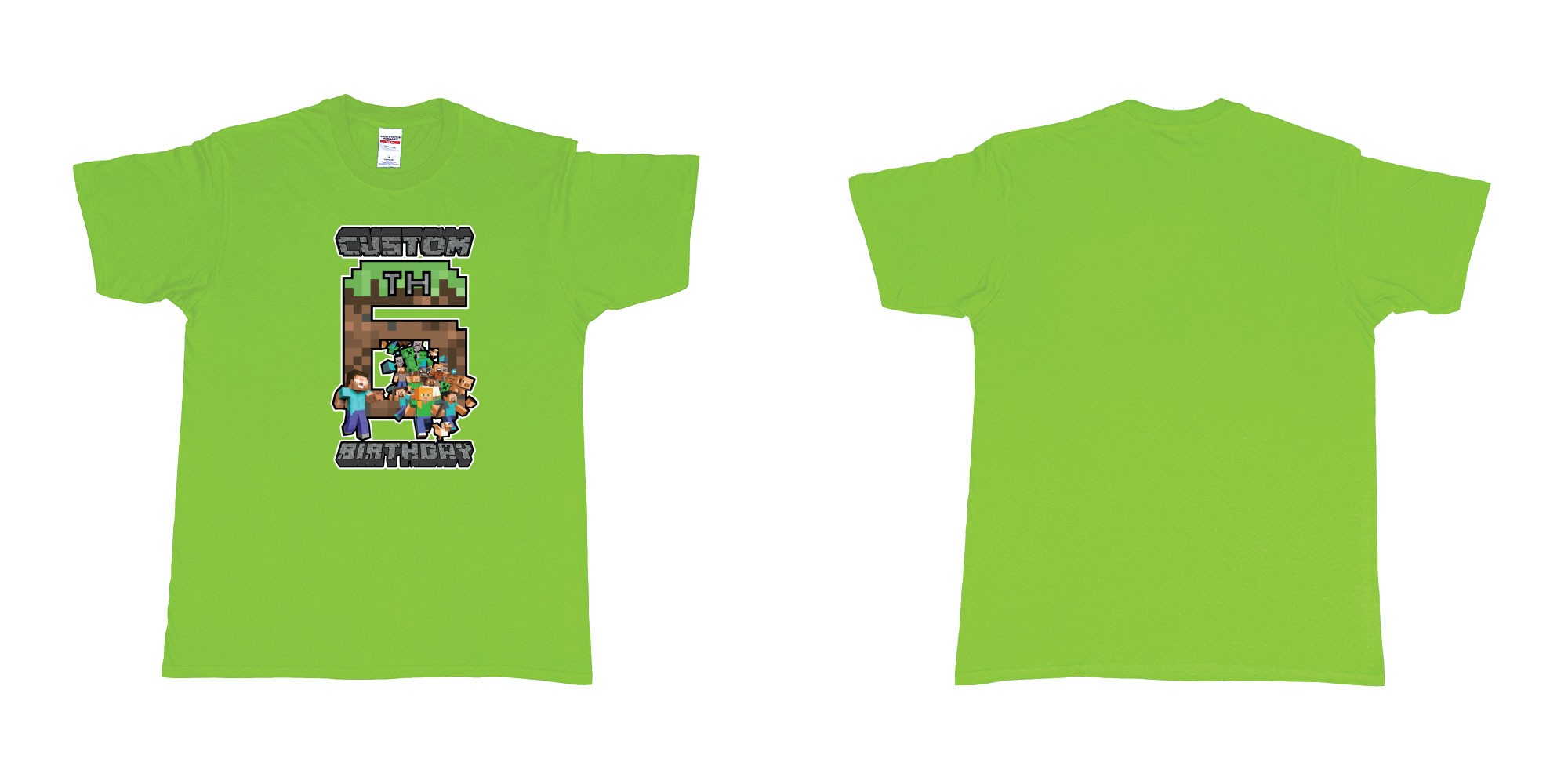Custom tshirt design minecraft 6th birthday custom name year in fabric color lime choice your own text made in Bali by The Pirate Way