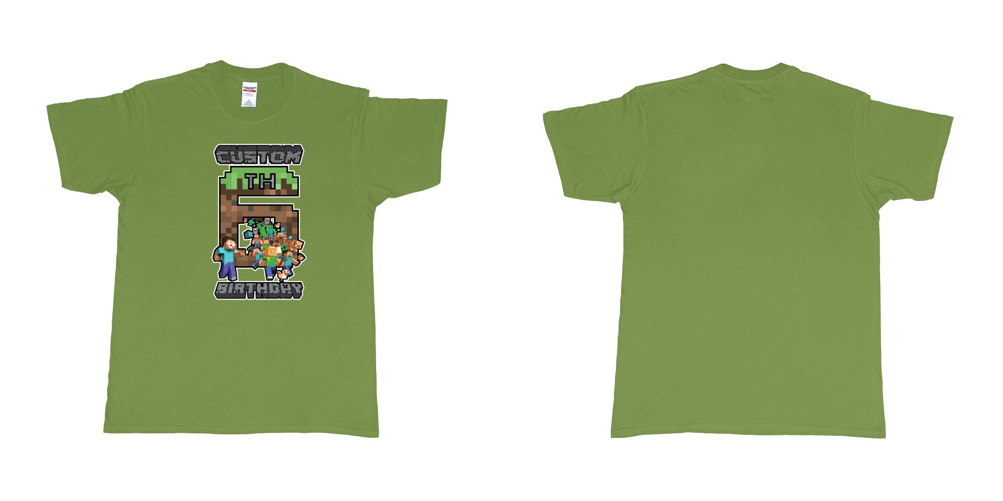 Custom tshirt design minecraft 6th birthday custom name year in fabric color military-green choice your own text made in Bali by The Pirate Way