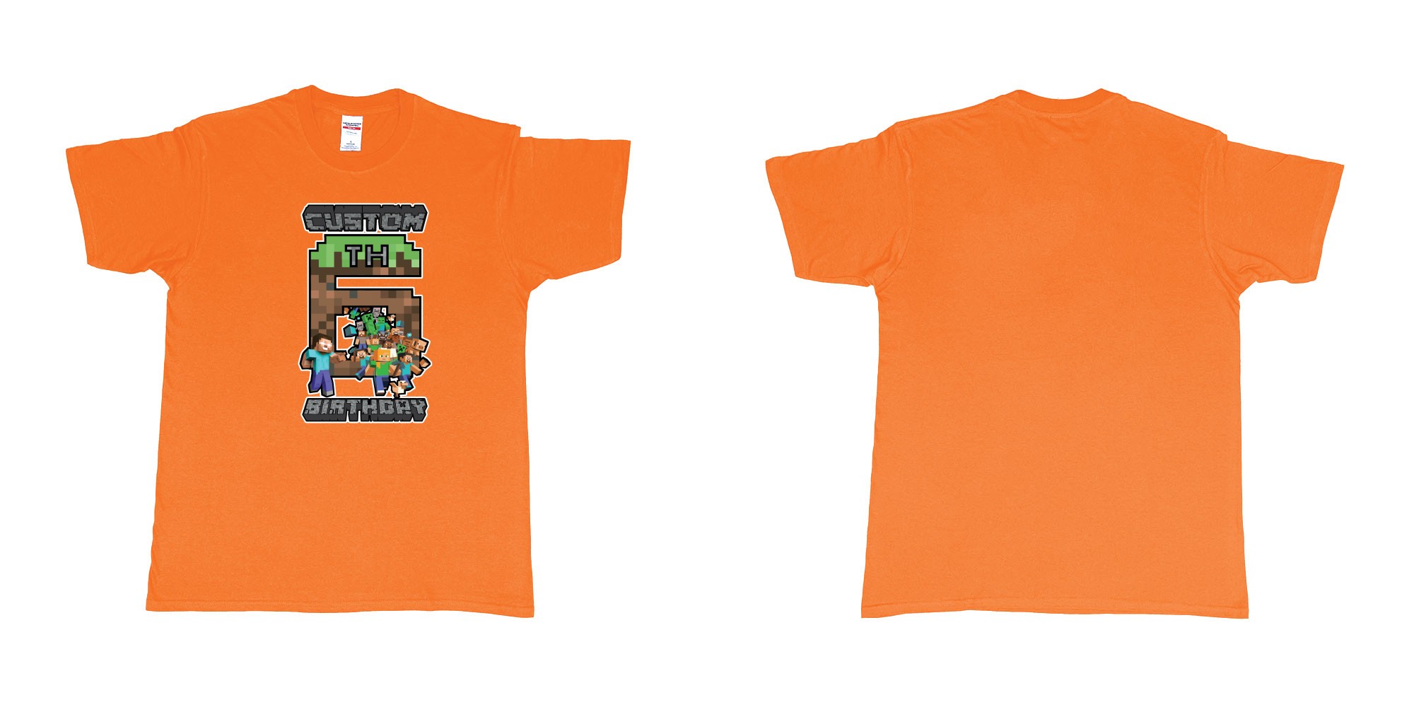 Custom tshirt design minecraft 6th birthday custom name year in fabric color orange choice your own text made in Bali by The Pirate Way