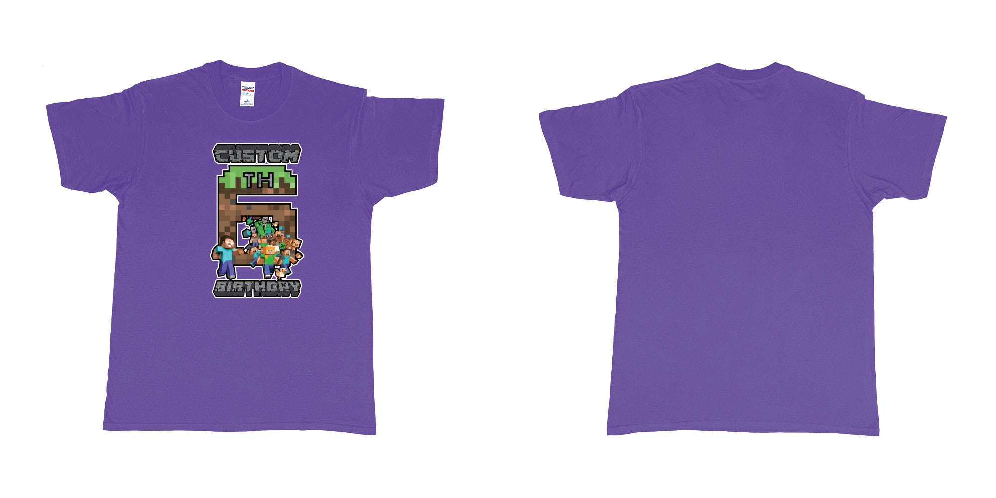 Custom tshirt design minecraft 6th birthday custom name year in fabric color purple choice your own text made in Bali by The Pirate Way