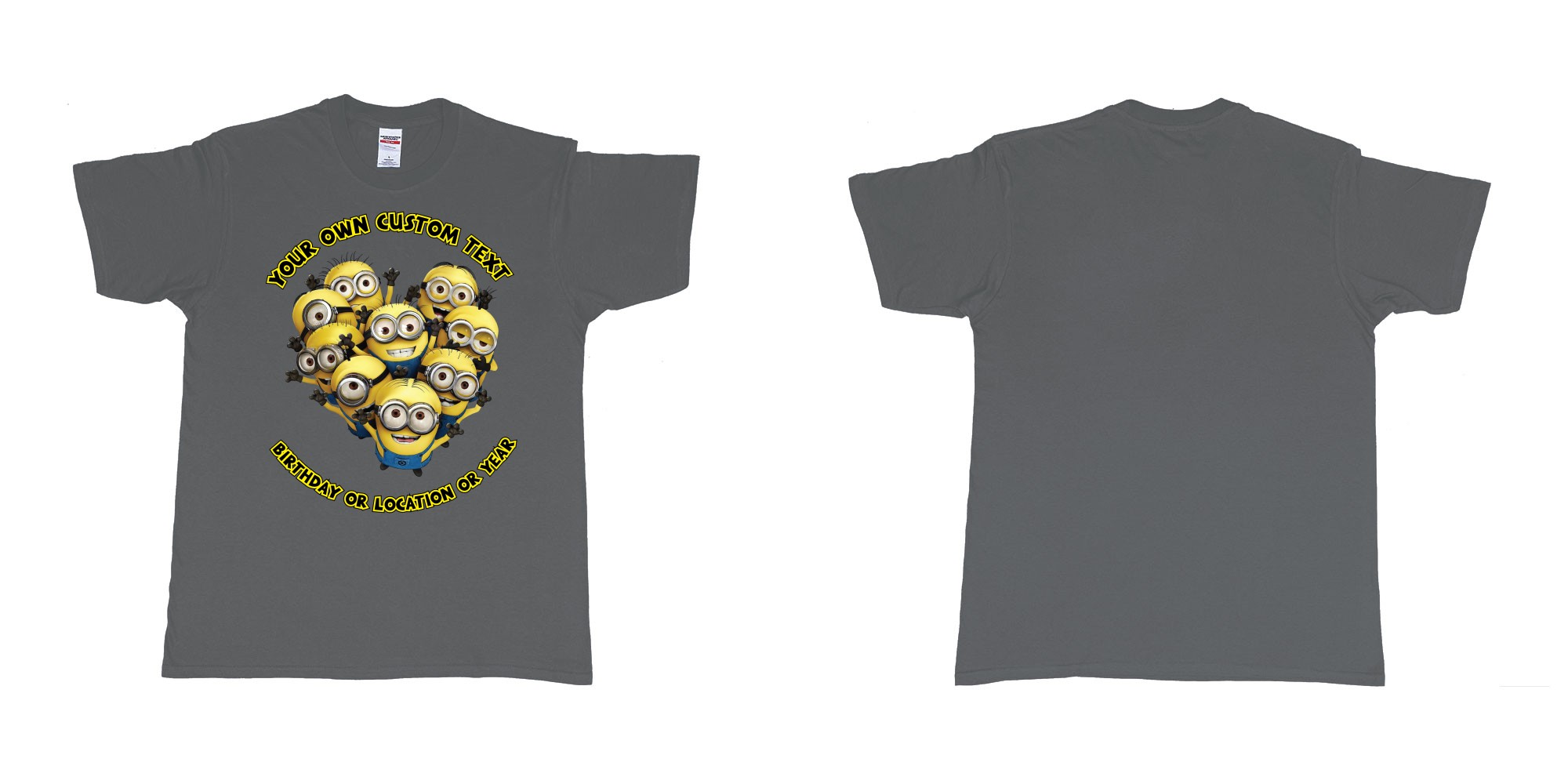 Custom tshirt design minions celebrating you in fabric color charcoal choice your own text made in Bali by The Pirate Way