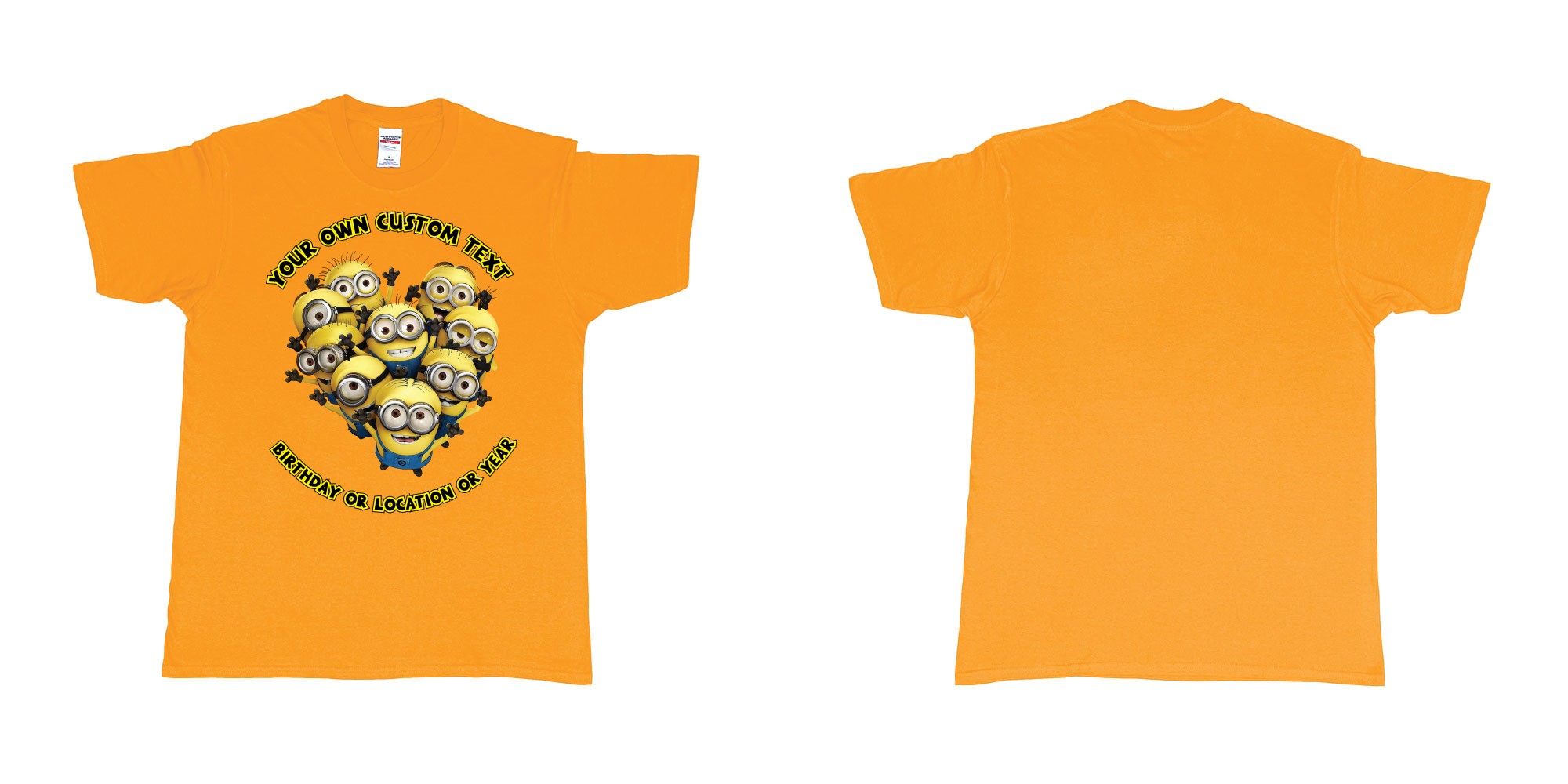 Custom tshirt design minions celebrating you in fabric color gold choice your own text made in Bali by The Pirate Way