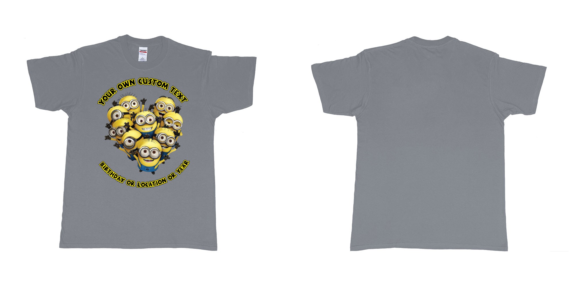 Custom tshirt design minions celebrating you in fabric color misty choice your own text made in Bali by The Pirate Way