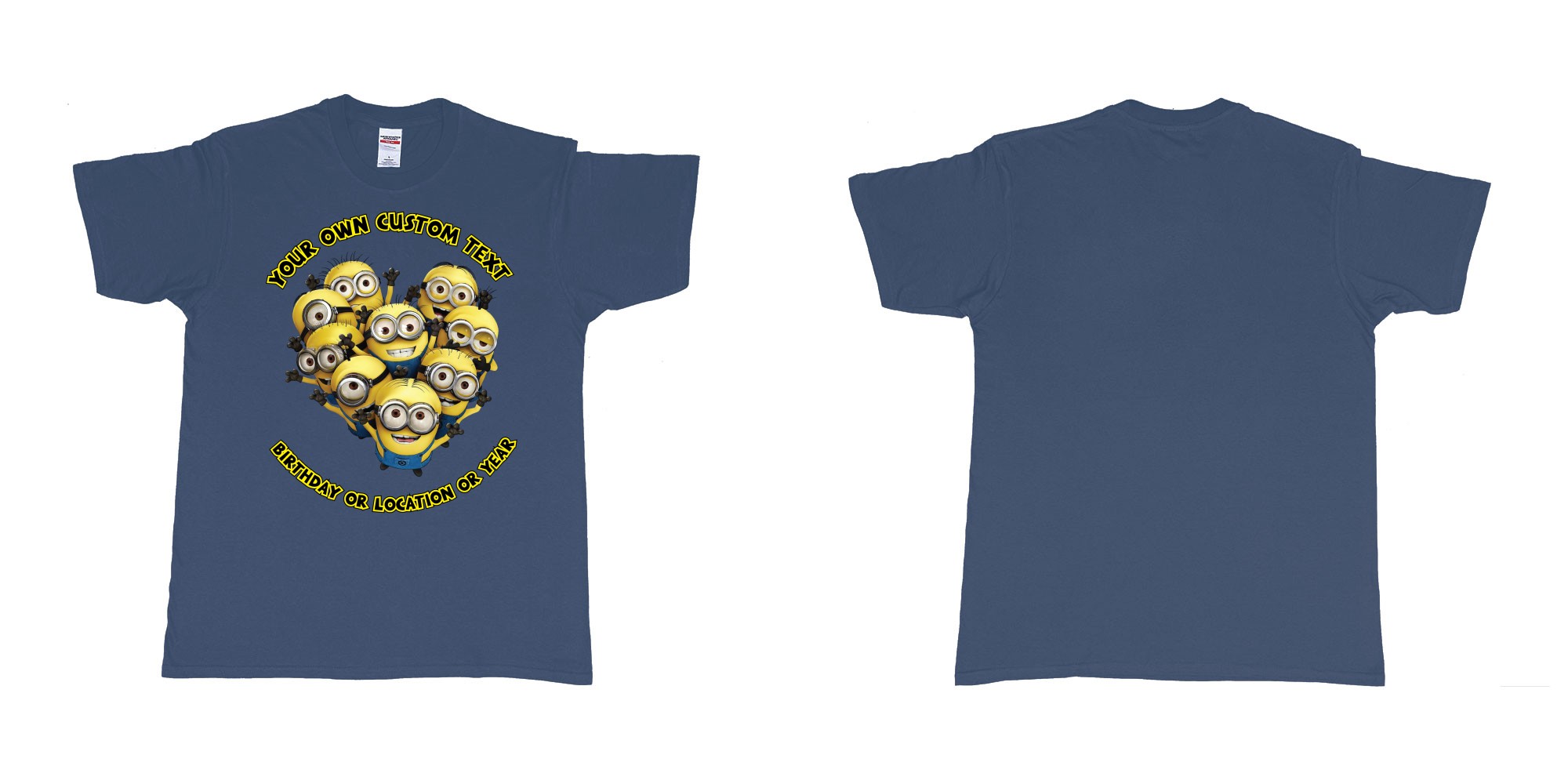 Custom tshirt design minions celebrating you in fabric color navy choice your own text made in Bali by The Pirate Way