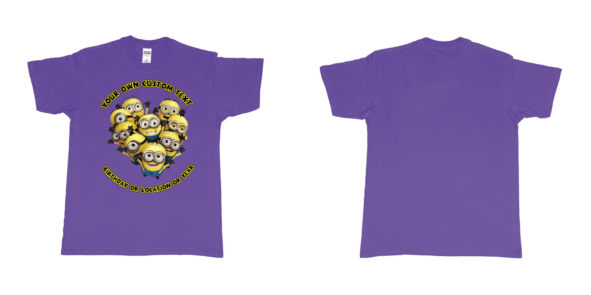 Custom tshirt design minions celebrating you in fabric color purple choice your own text made in Bali by The Pirate Way