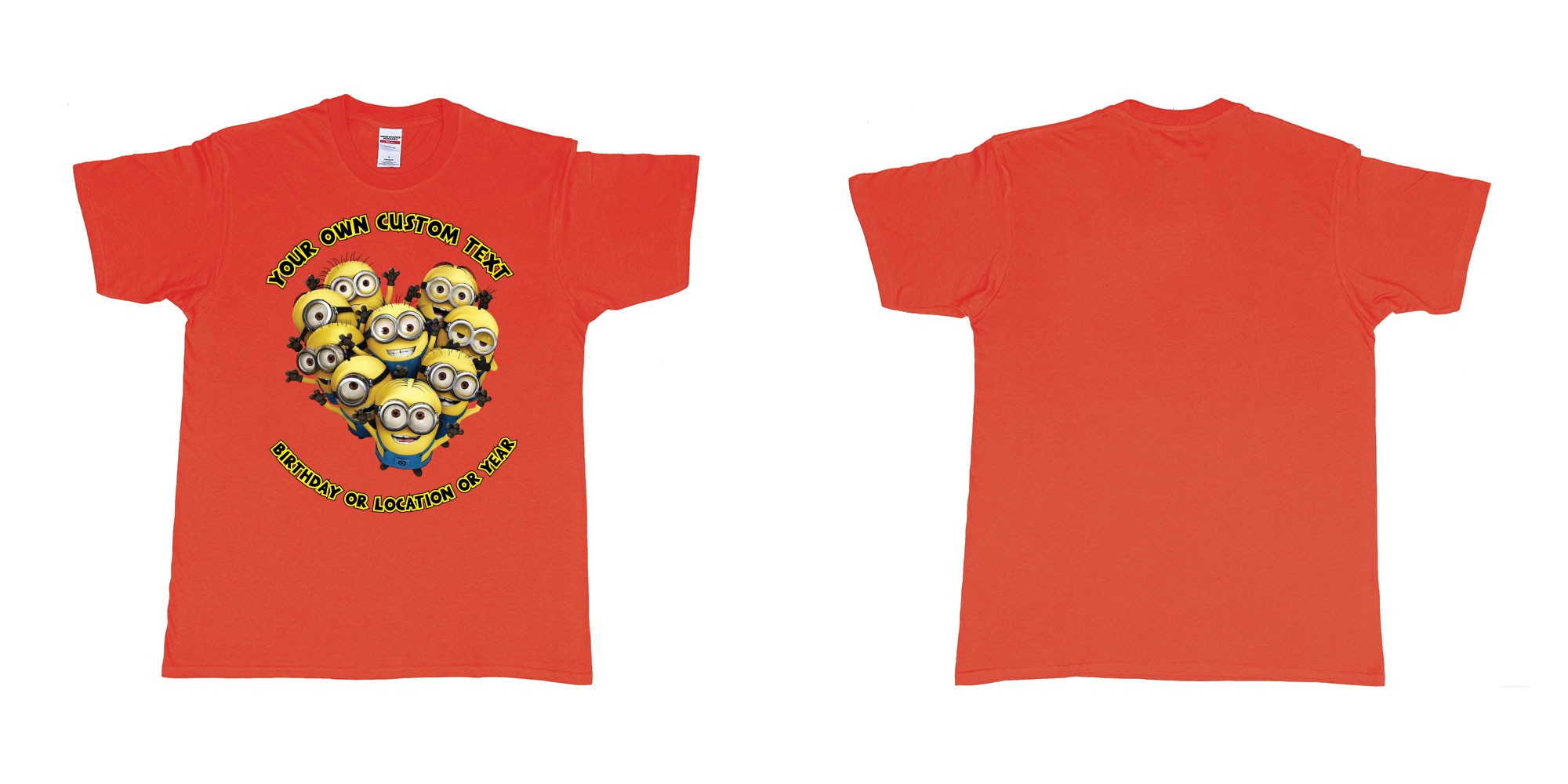 Custom tshirt design minions celebrating you in fabric color red choice your own text made in Bali by The Pirate Way
