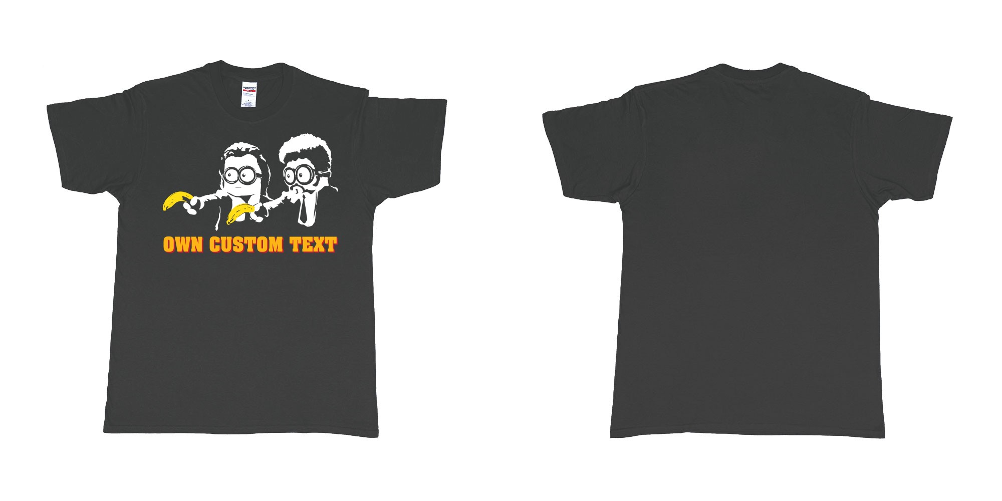 Custom tshirt design minions pulp fiction in fabric color black choice your own text made in Bali by The Pirate Way