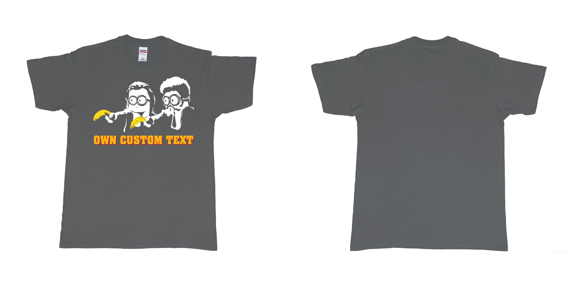 Custom tshirt design minions pulp fiction in fabric color charcoal choice your own text made in Bali by The Pirate Way
