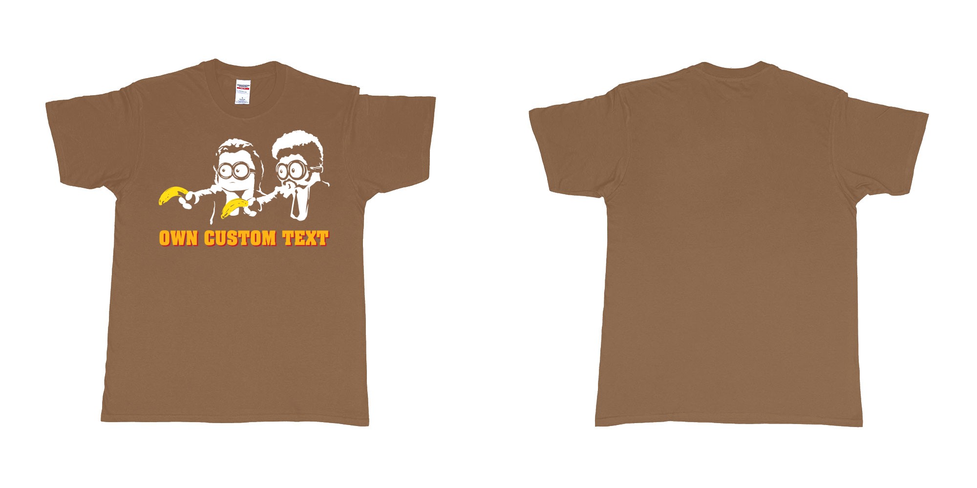 Custom tshirt design minions pulp fiction in fabric color chestnut choice your own text made in Bali by The Pirate Way