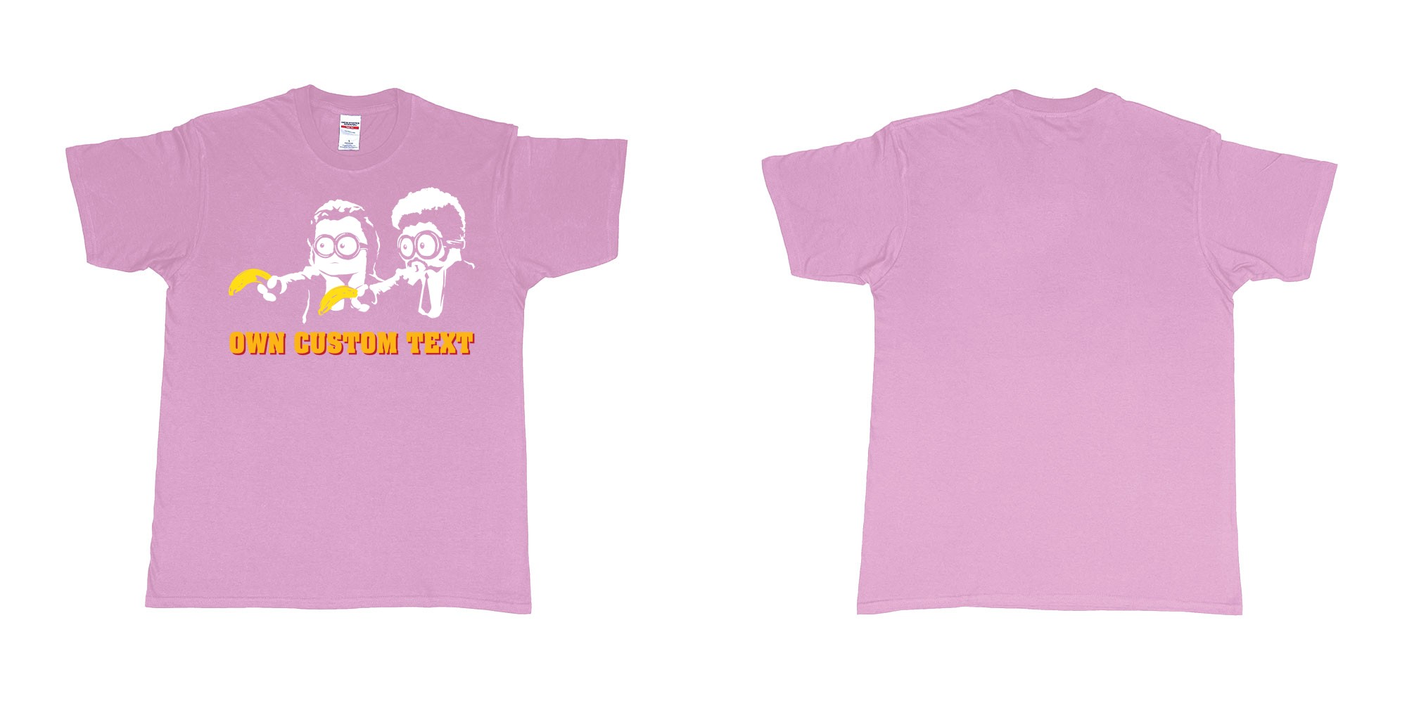 Custom tshirt design minions pulp fiction in fabric color light-pink choice your own text made in Bali by The Pirate Way