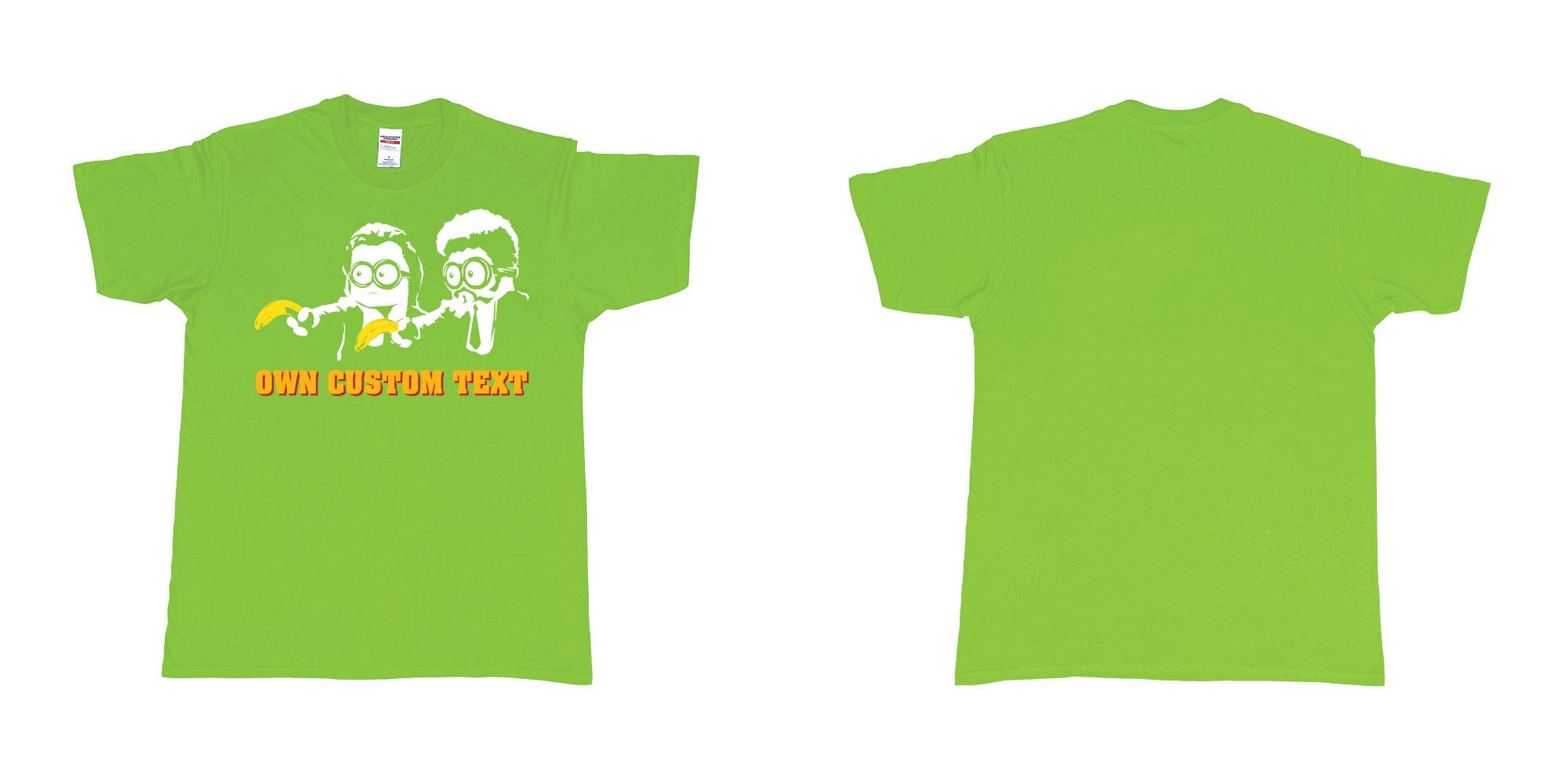 Custom tshirt design minions pulp fiction in fabric color lime choice your own text made in Bali by The Pirate Way