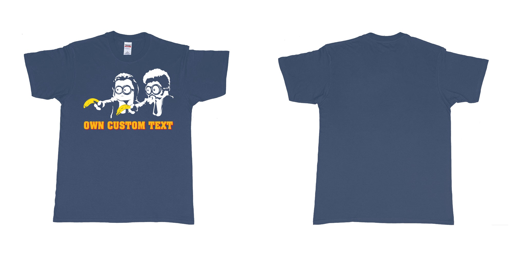 Custom tshirt design minions pulp fiction in fabric color navy choice your own text made in Bali by The Pirate Way