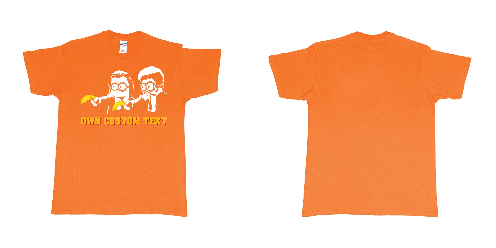 Custom tshirt design minions pulp fiction in fabric color orange choice your own text made in Bali by The Pirate Way