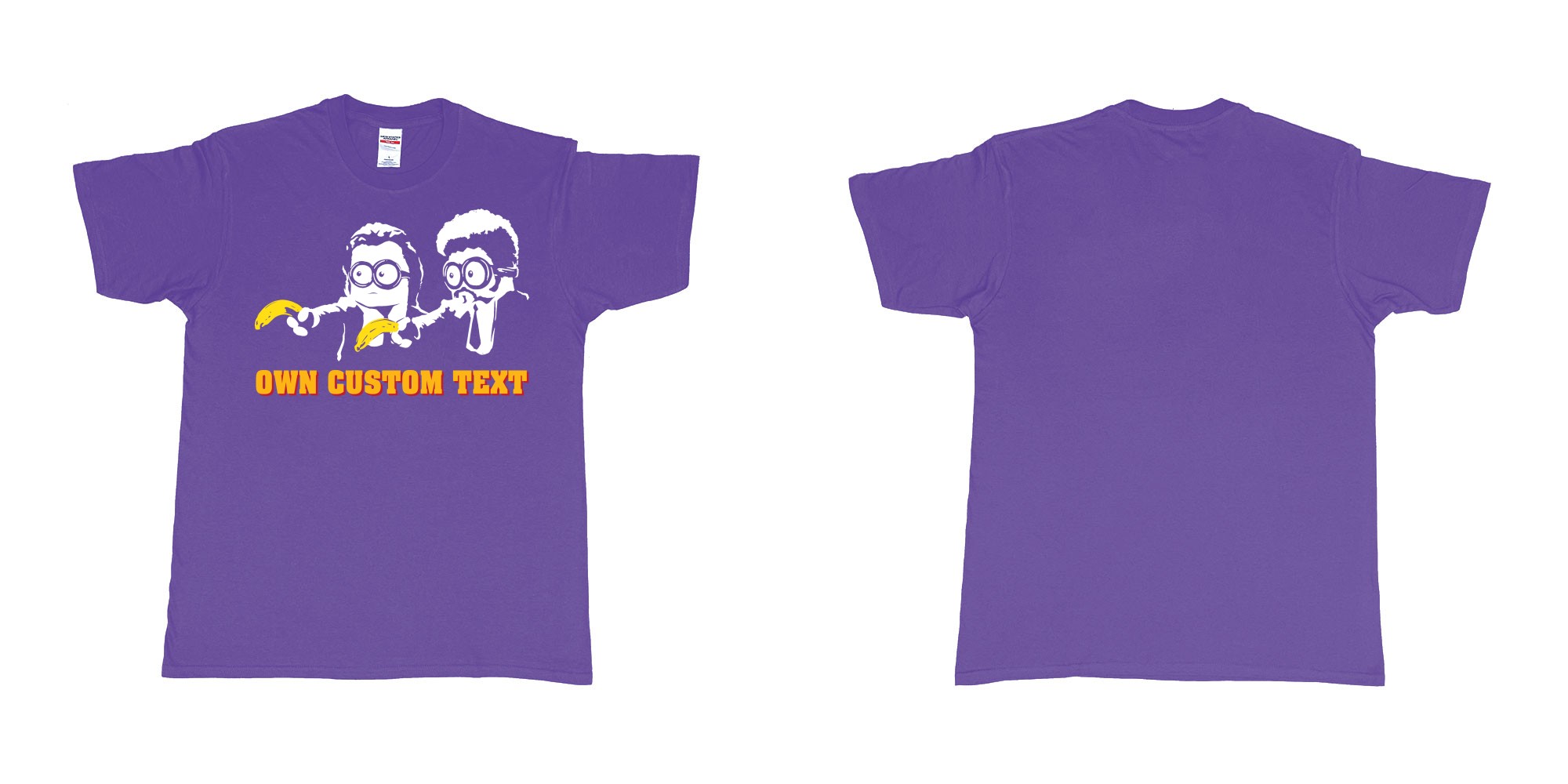 Custom tshirt design minions pulp fiction in fabric color purple choice your own text made in Bali by The Pirate Way