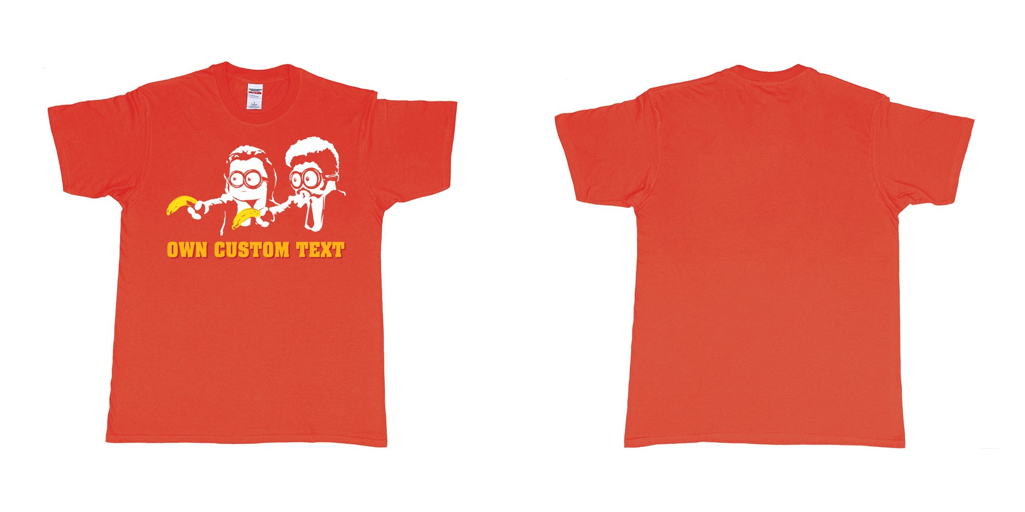Custom tshirt design minions pulp fiction in fabric color red choice your own text made in Bali by The Pirate Way
