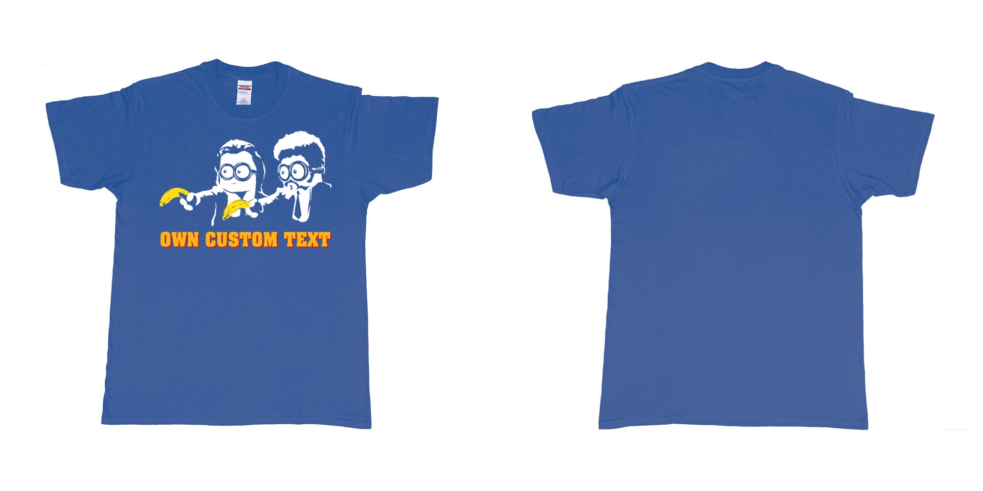 Custom tshirt design minions pulp fiction in fabric color royal-blue choice your own text made in Bali by The Pirate Way