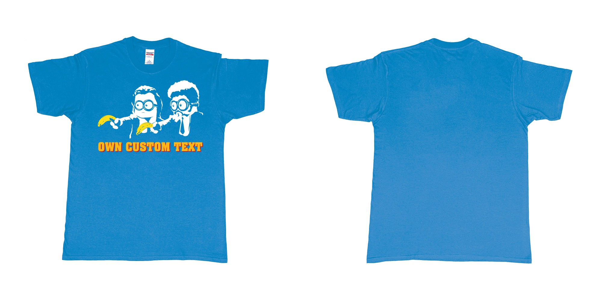 Custom tshirt design minions pulp fiction in fabric color sapphire choice your own text made in Bali by The Pirate Way