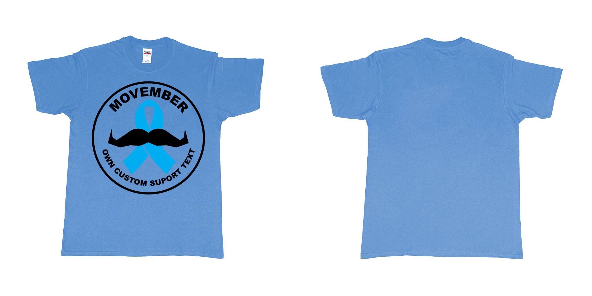 Custom tshirt design movember moustaches november prostate cancer ribbon in fabric color carolina-blue choice your own text made in Bali by The Pirate Way