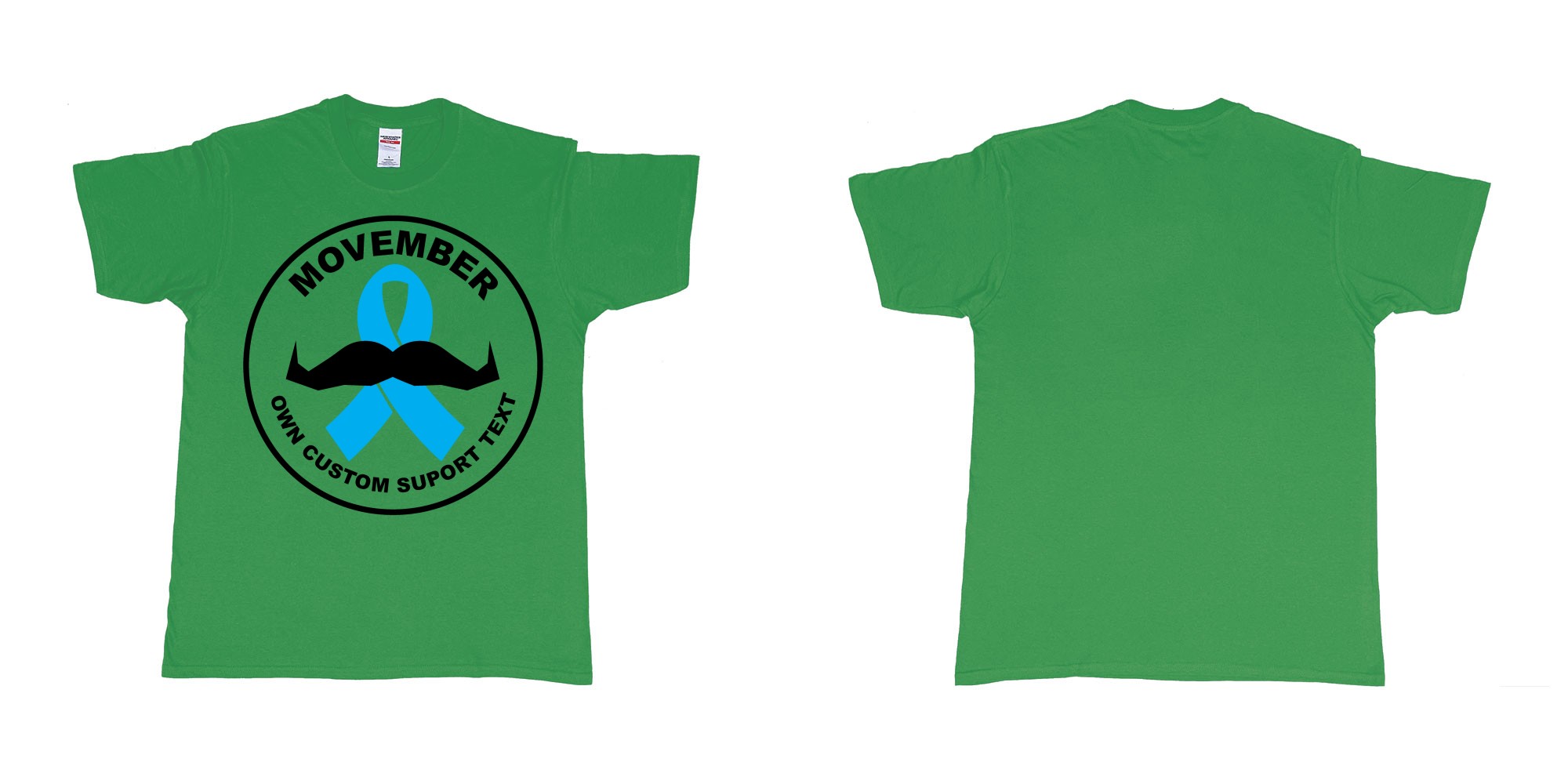 Custom tshirt design movember moustaches november prostate cancer ribbon in fabric color irish-green choice your own text made in Bali by The Pirate Way
