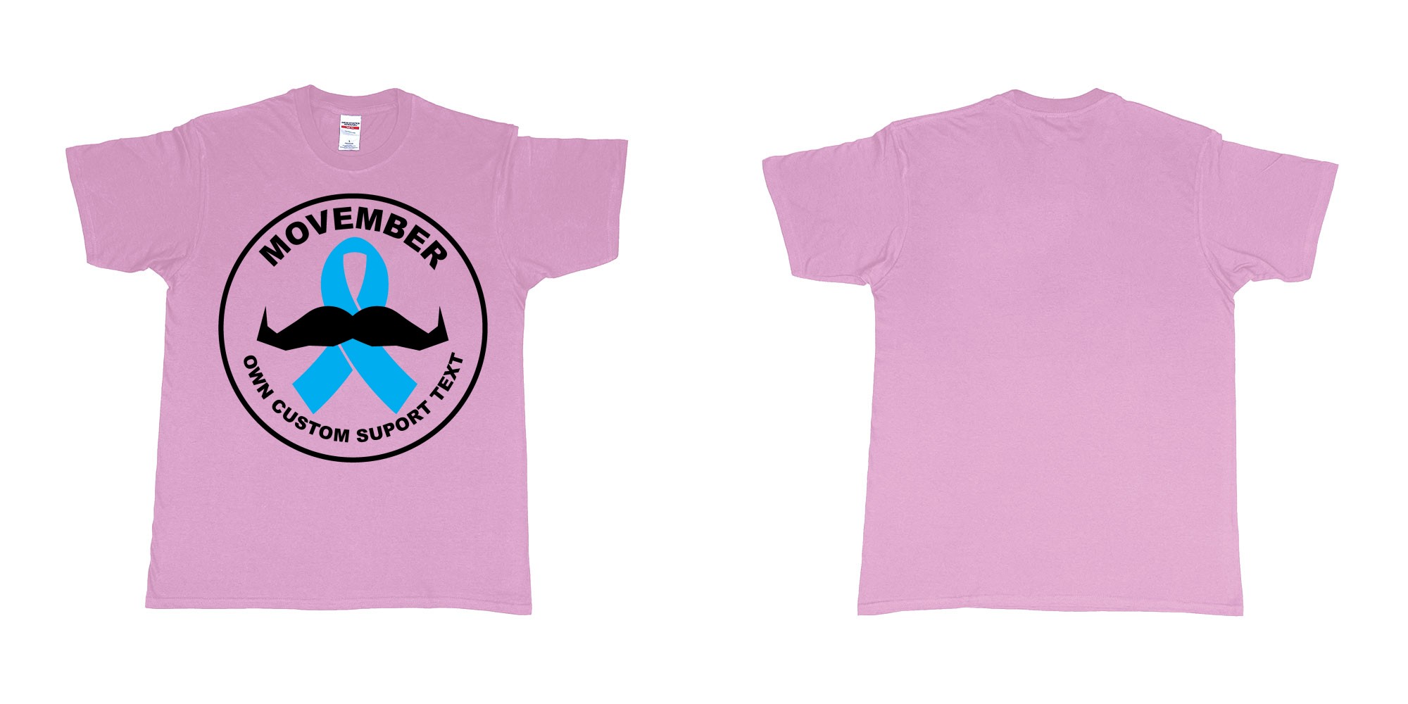 Custom tshirt design movember moustaches november prostate cancer ribbon in fabric color light-pink choice your own text made in Bali by The Pirate Way