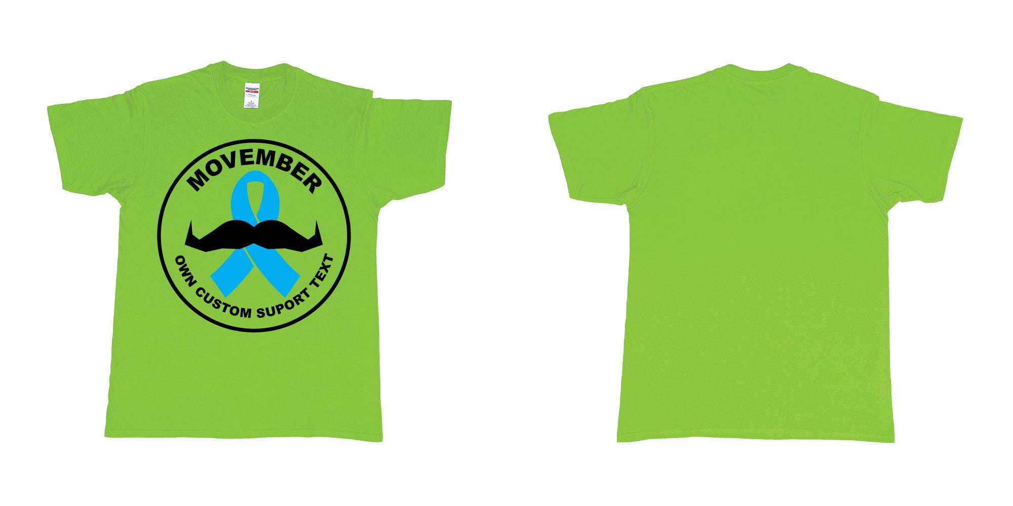 Custom tshirt design movember moustaches november prostate cancer ribbon in fabric color lime choice your own text made in Bali by The Pirate Way