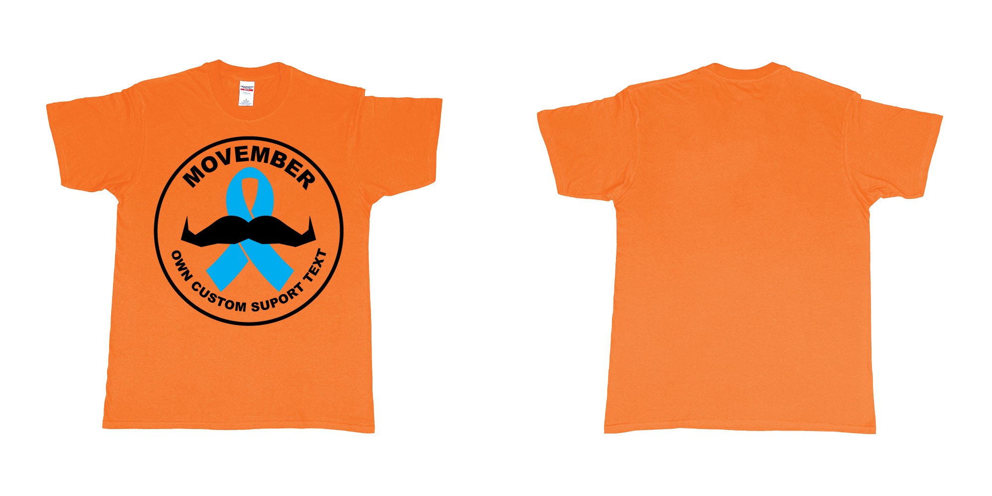 Custom tshirt design movember moustaches november prostate cancer ribbon in fabric color orange choice your own text made in Bali by The Pirate Way