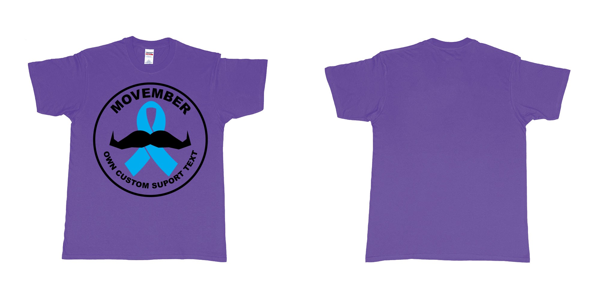 Custom tshirt design movember moustaches november prostate cancer ribbon in fabric color purple choice your own text made in Bali by The Pirate Way
