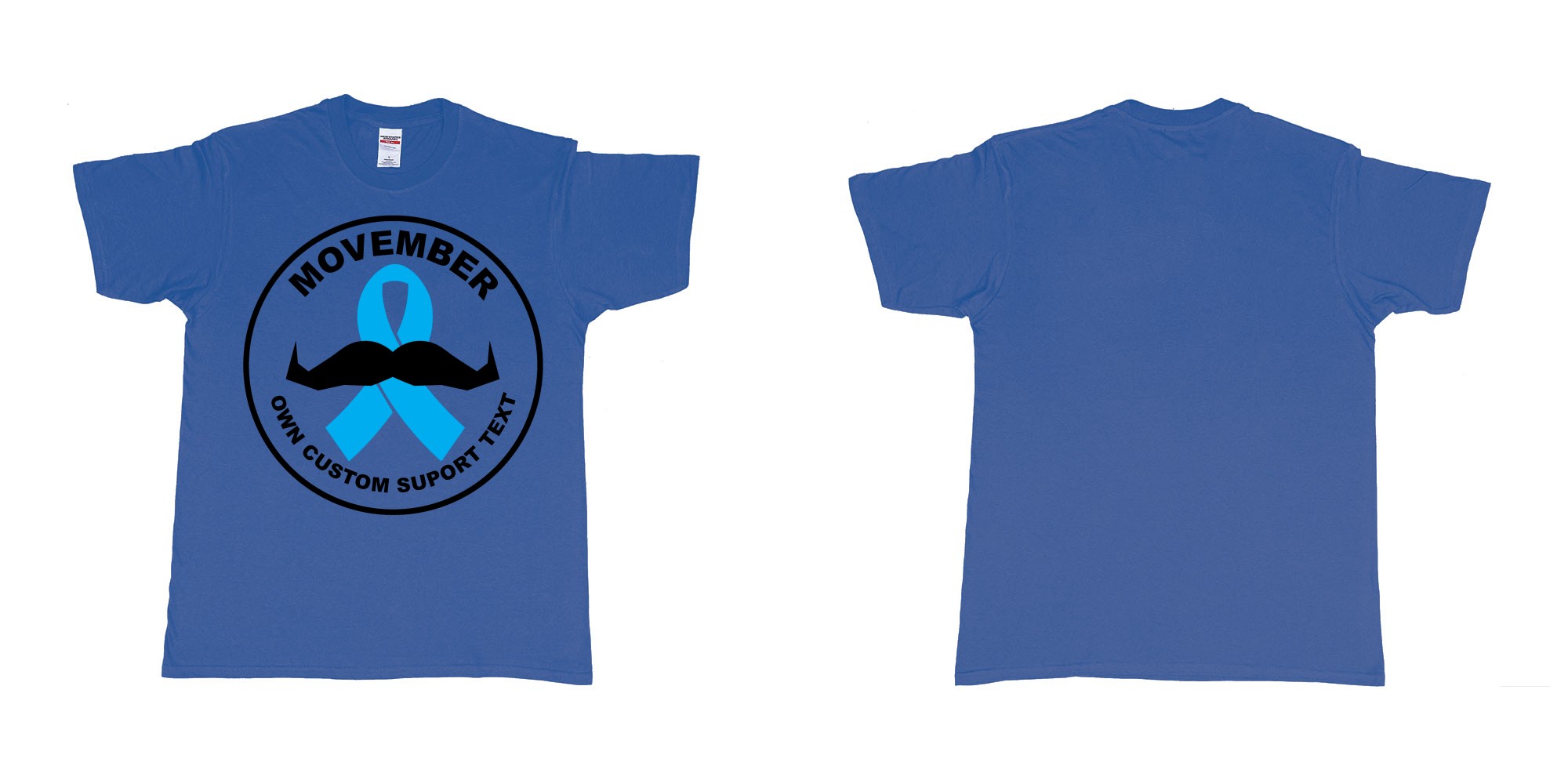 Custom tshirt design movember moustaches november prostate cancer ribbon in fabric color royal-blue choice your own text made in Bali by The Pirate Way