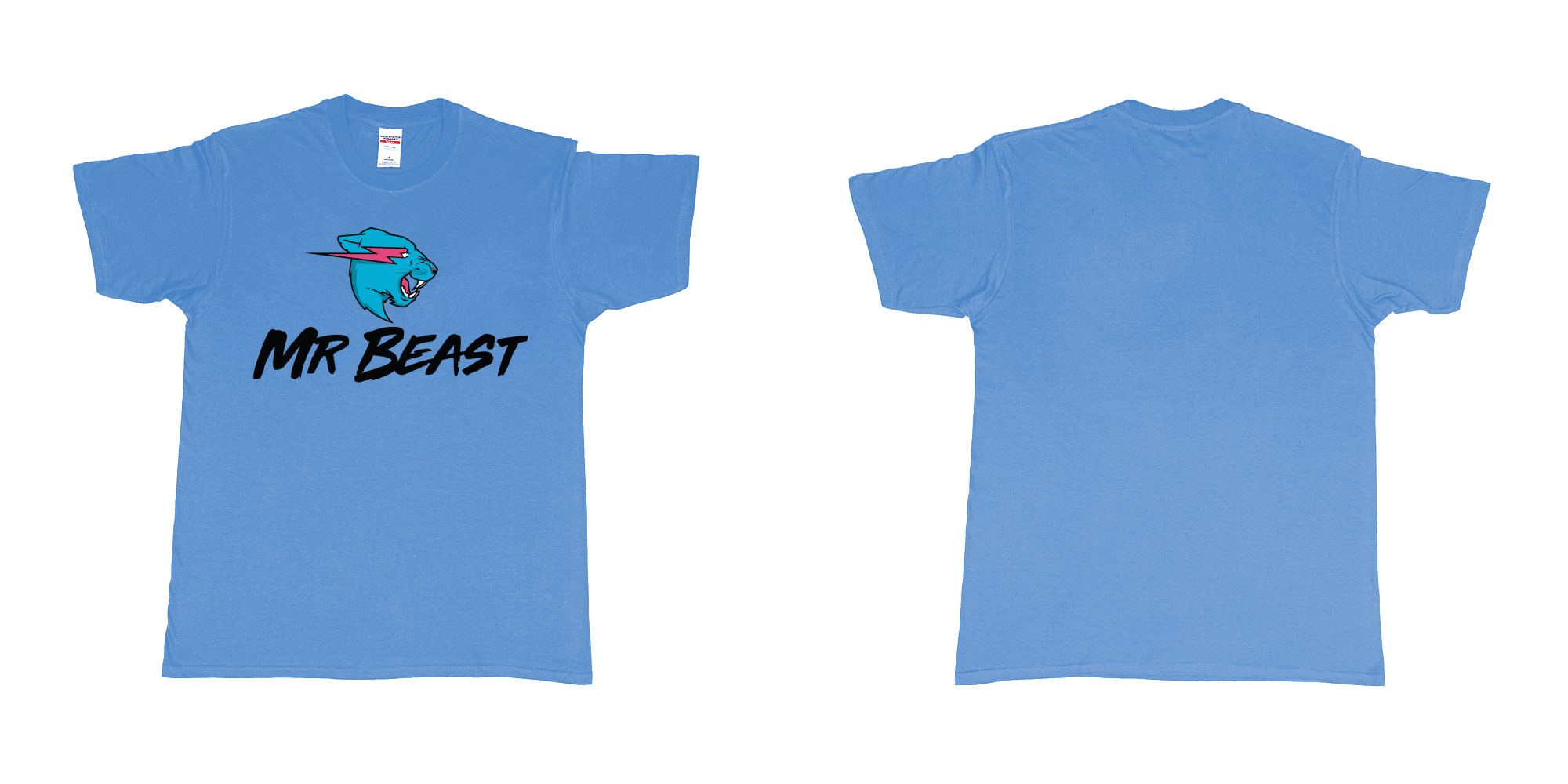 Custom tshirt design mr beast logo in fabric color carolina-blue choice your own text made in Bali by The Pirate Way