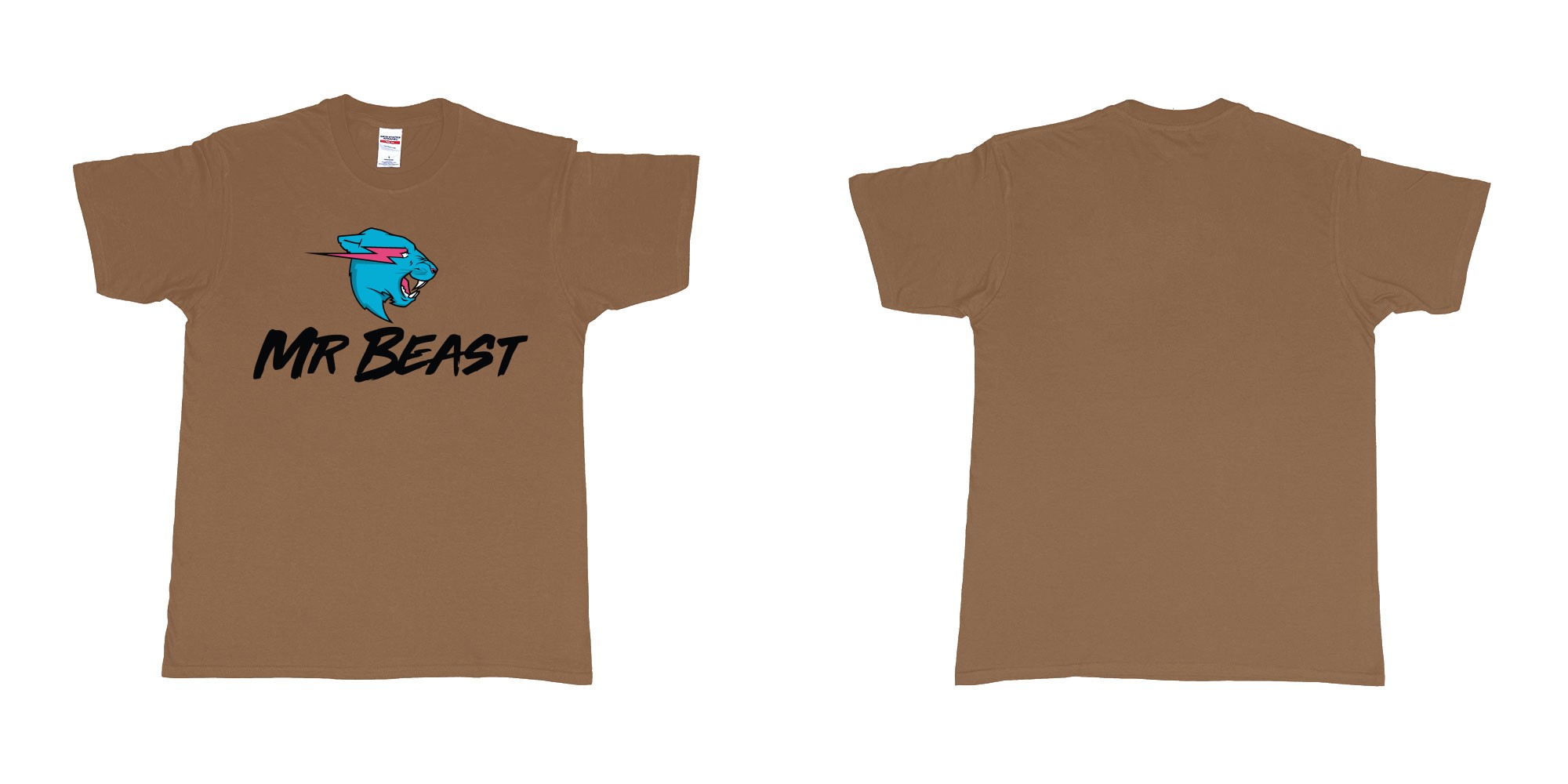 Custom tshirt design mr beast logo in fabric color chestnut choice your own text made in Bali by The Pirate Way