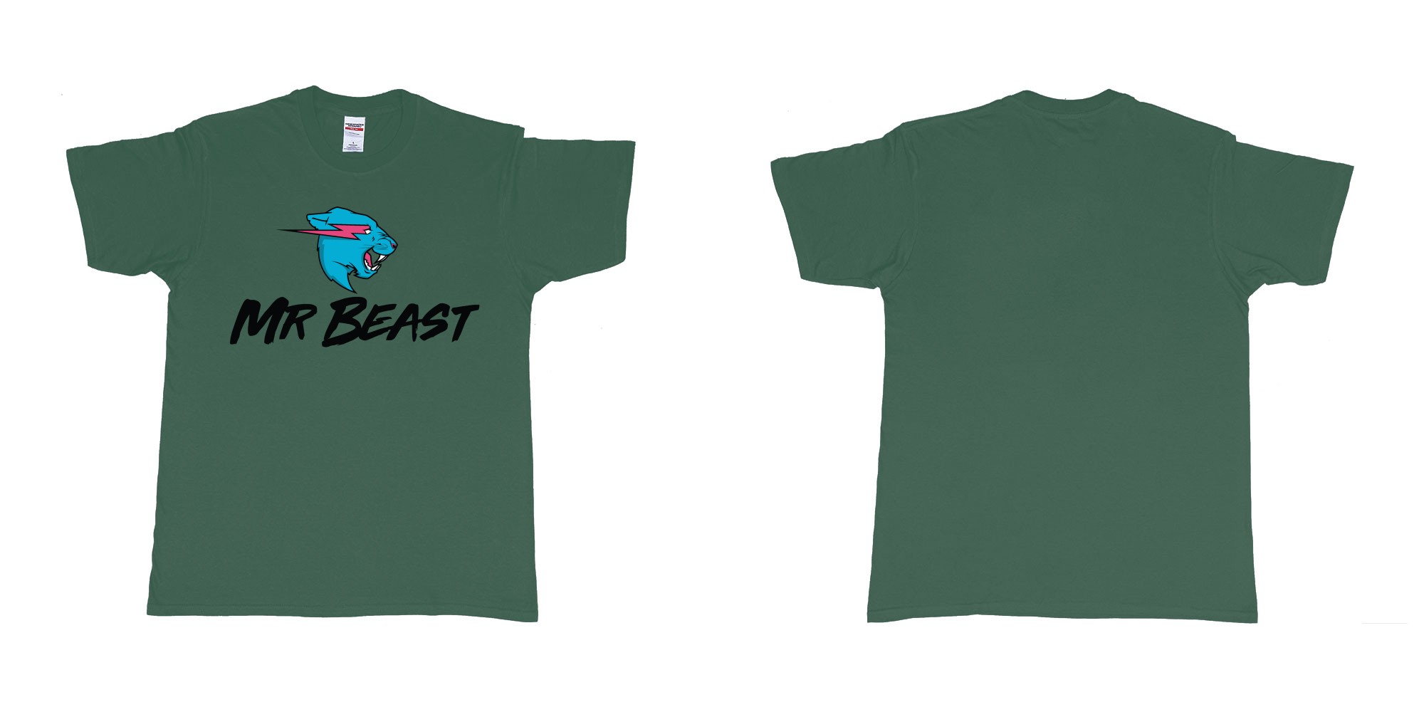 Custom tshirt design mr beast logo in fabric color forest-green choice your own text made in Bali by The Pirate Way