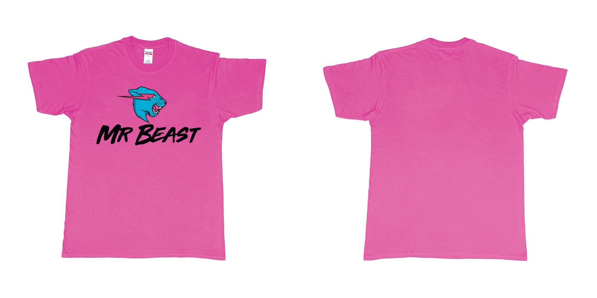 Custom tshirt design mr beast logo in fabric color heliconia choice your own text made in Bali by The Pirate Way