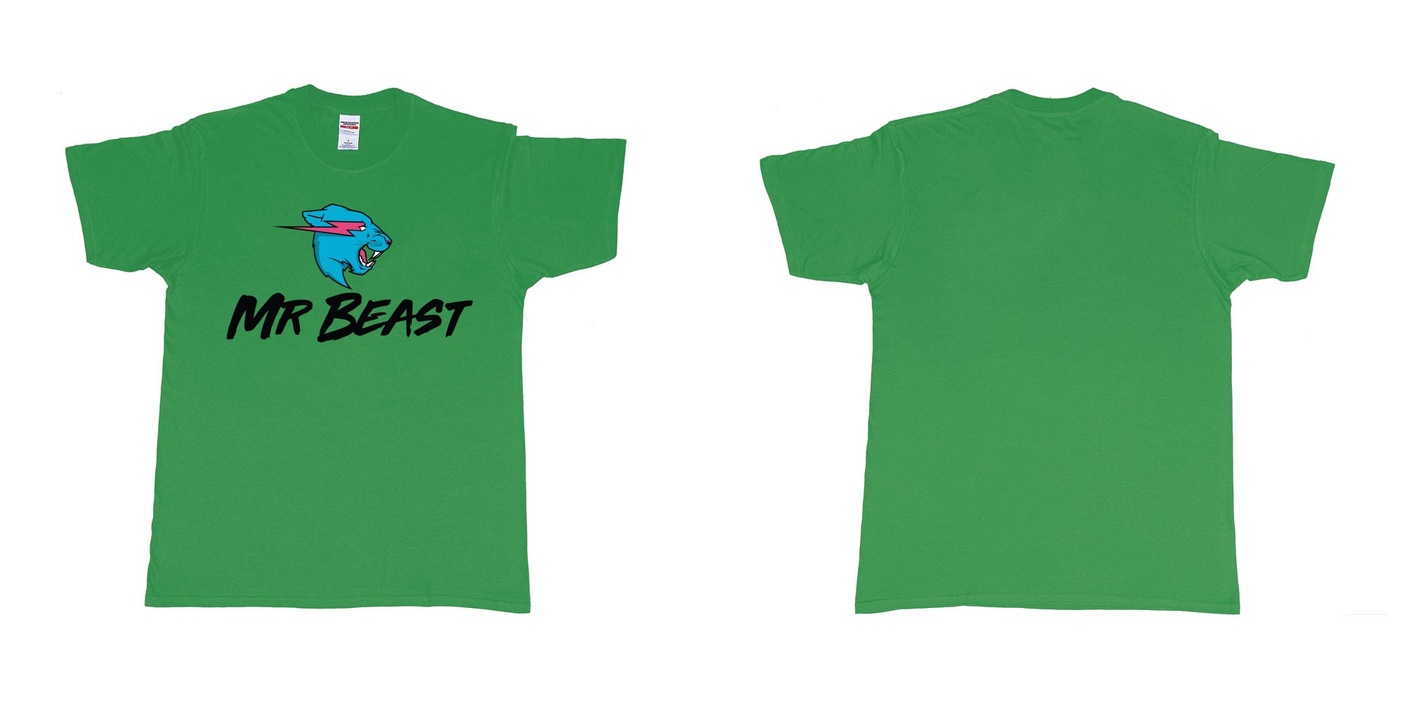Custom tshirt design mr beast logo in fabric color irish-green choice your own text made in Bali by The Pirate Way