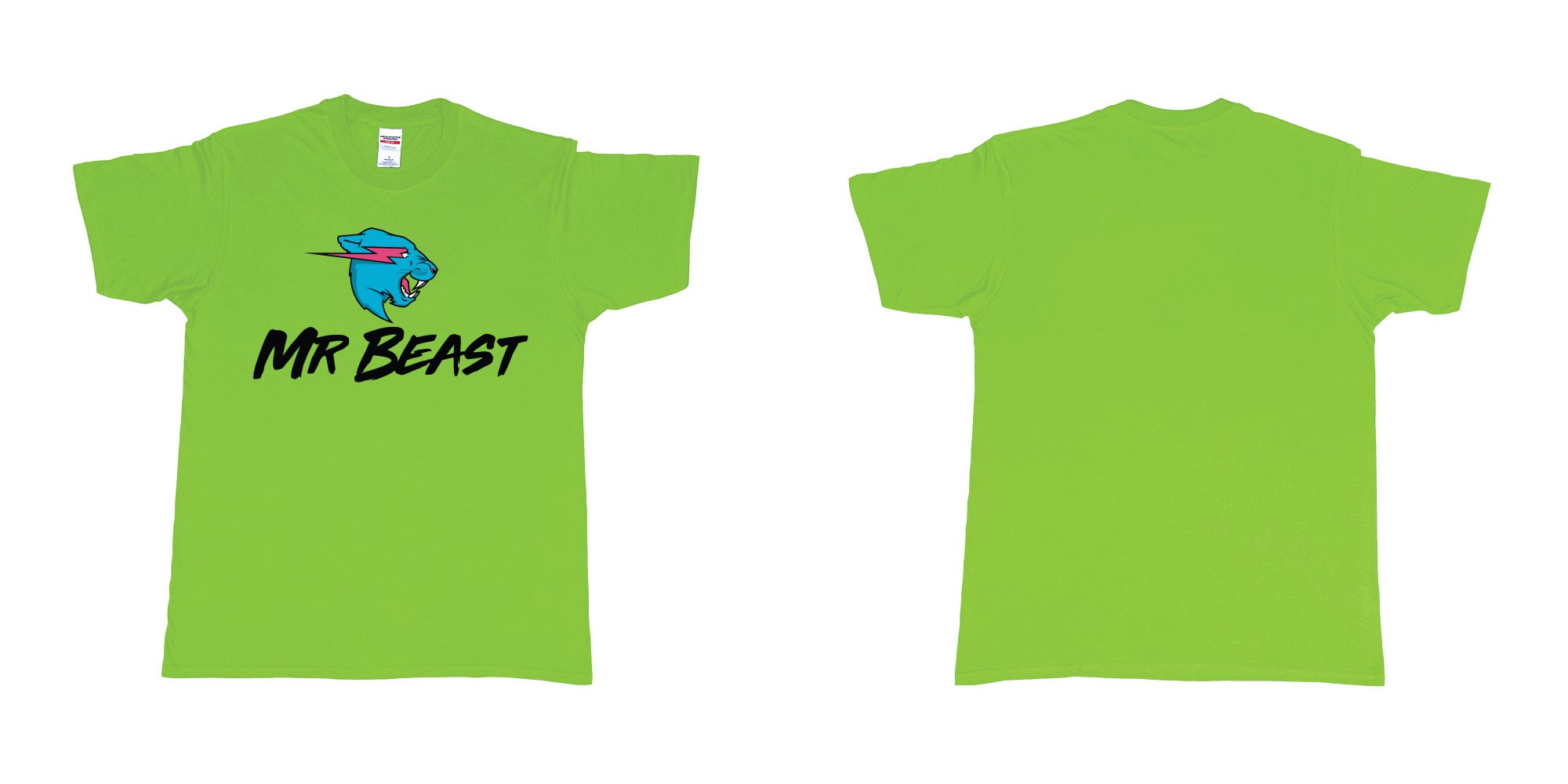 Custom tshirt design mr beast logo in fabric color lime choice your own text made in Bali by The Pirate Way