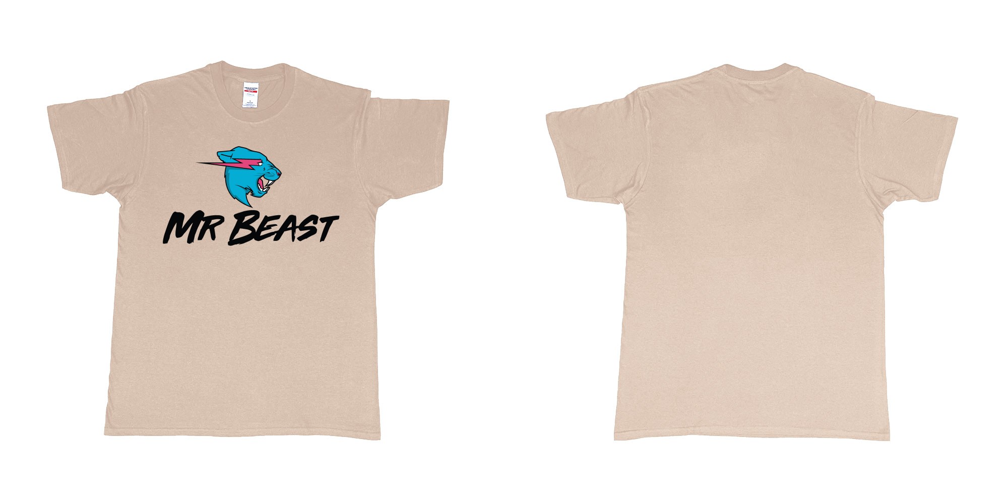 Custom tshirt design mr beast logo in fabric color sand choice your own text made in Bali by The Pirate Way