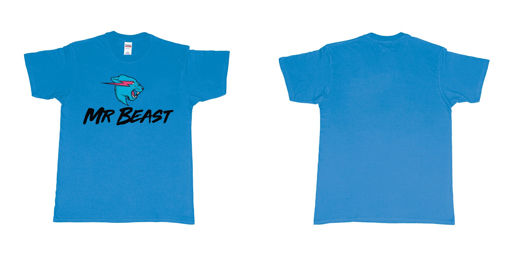 Custom tshirt design mr beast logo in fabric color sapphire choice your own text made in Bali by The Pirate Way