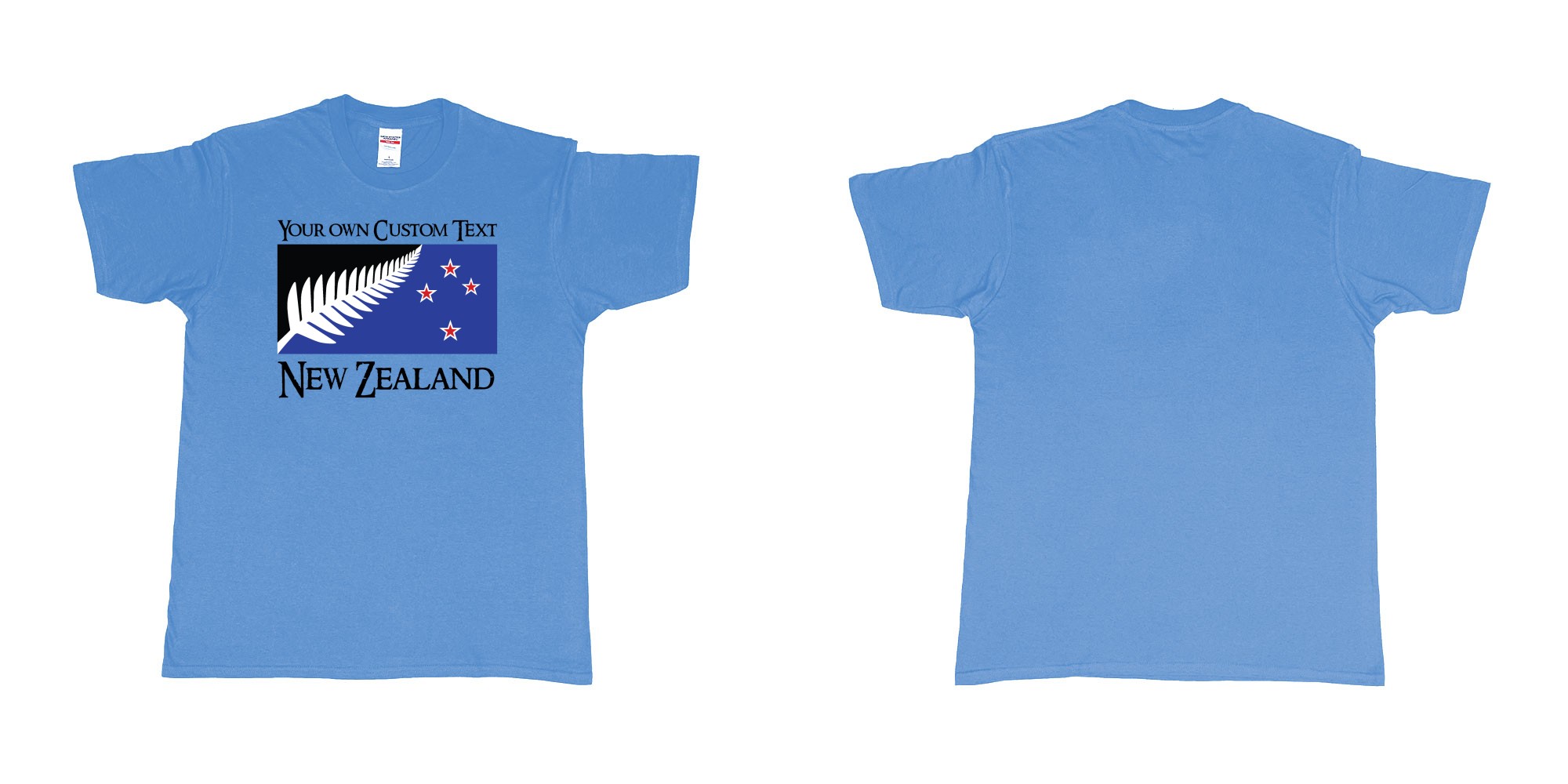 Custom tshirt design new zealand silver fern flag in fabric color carolina-blue choice your own text made in Bali by The Pirate Way