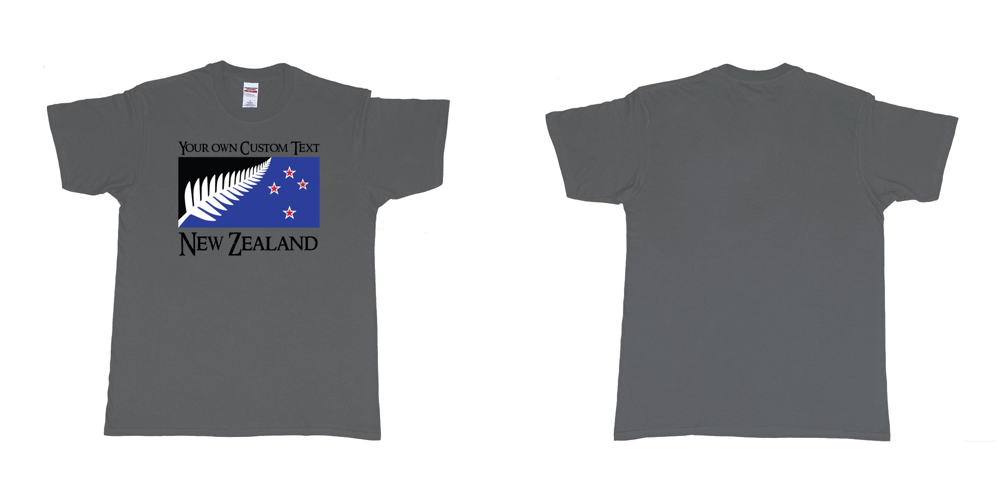 Custom tshirt design new zealand silver fern flag in fabric color charcoal choice your own text made in Bali by The Pirate Way
