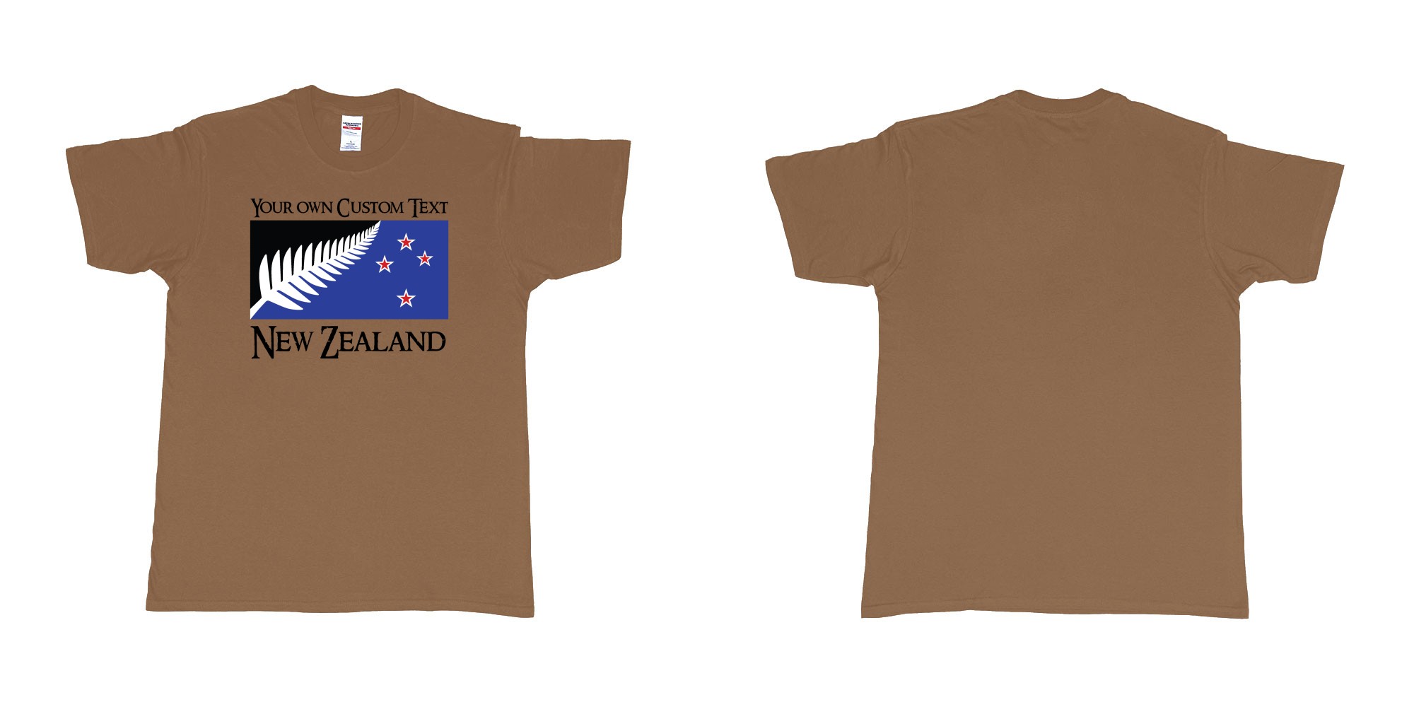 Custom tshirt design new zealand silver fern flag in fabric color chestnut choice your own text made in Bali by The Pirate Way